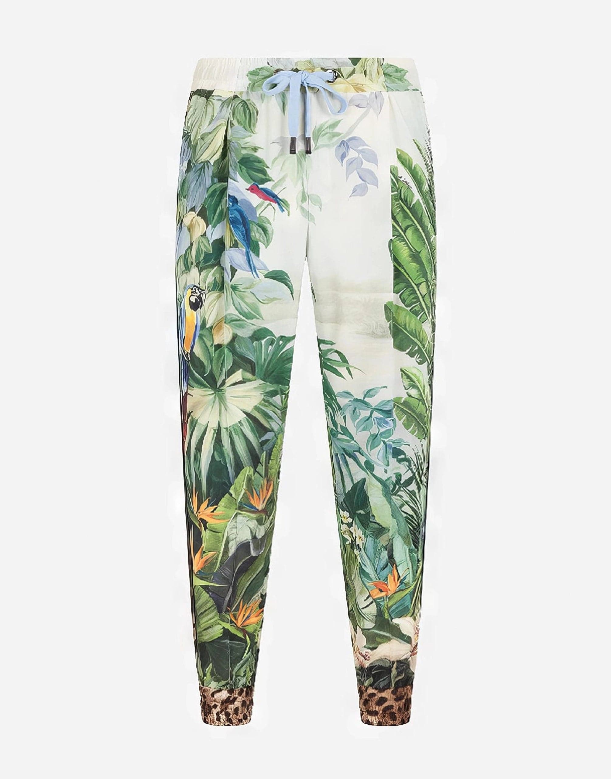 Dolce & Gabbana Tropical Print And Strips Silk Jogging Pants
