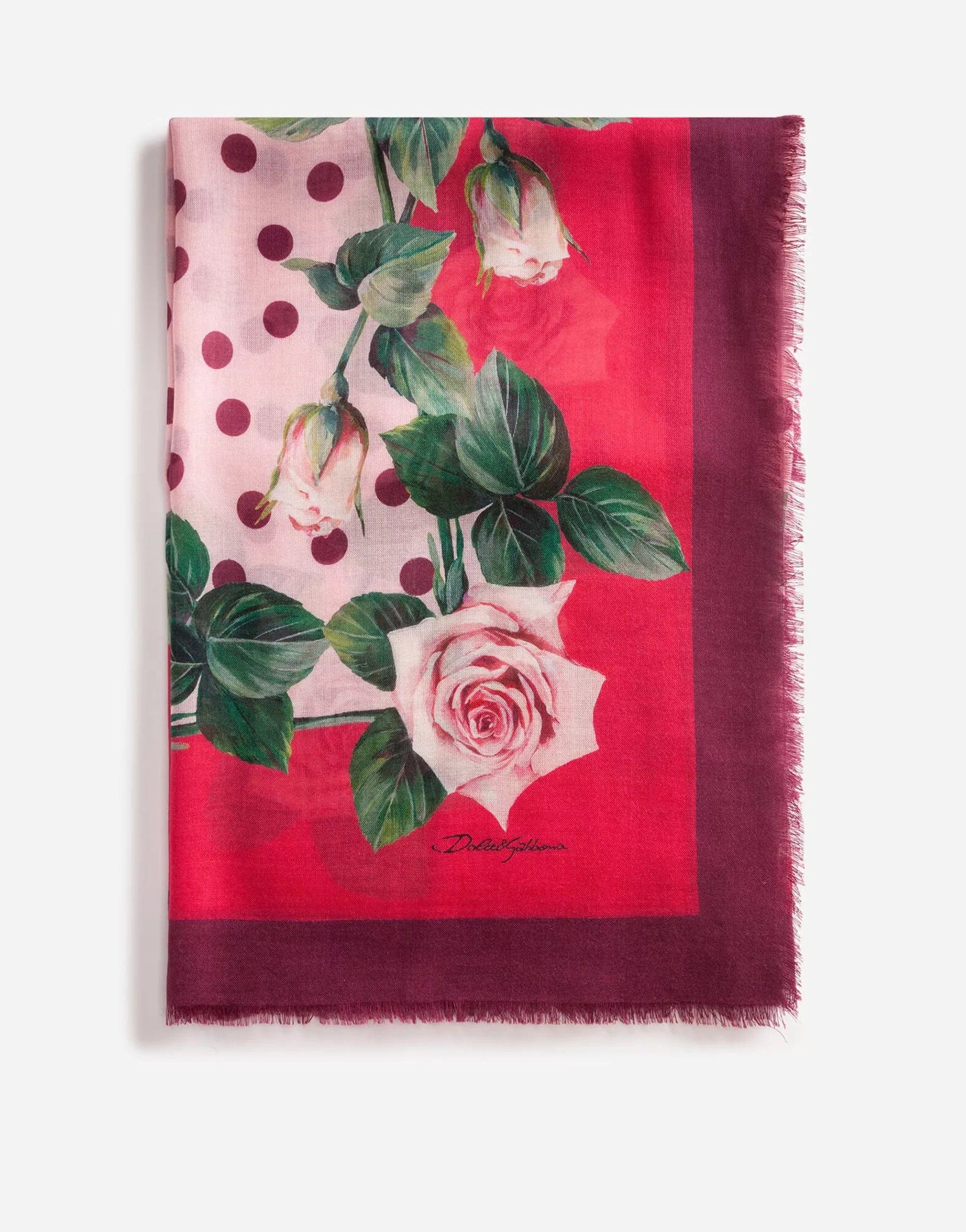 Dolce & Gabbana Tropical Rose Print Cashmere Blend Foulard