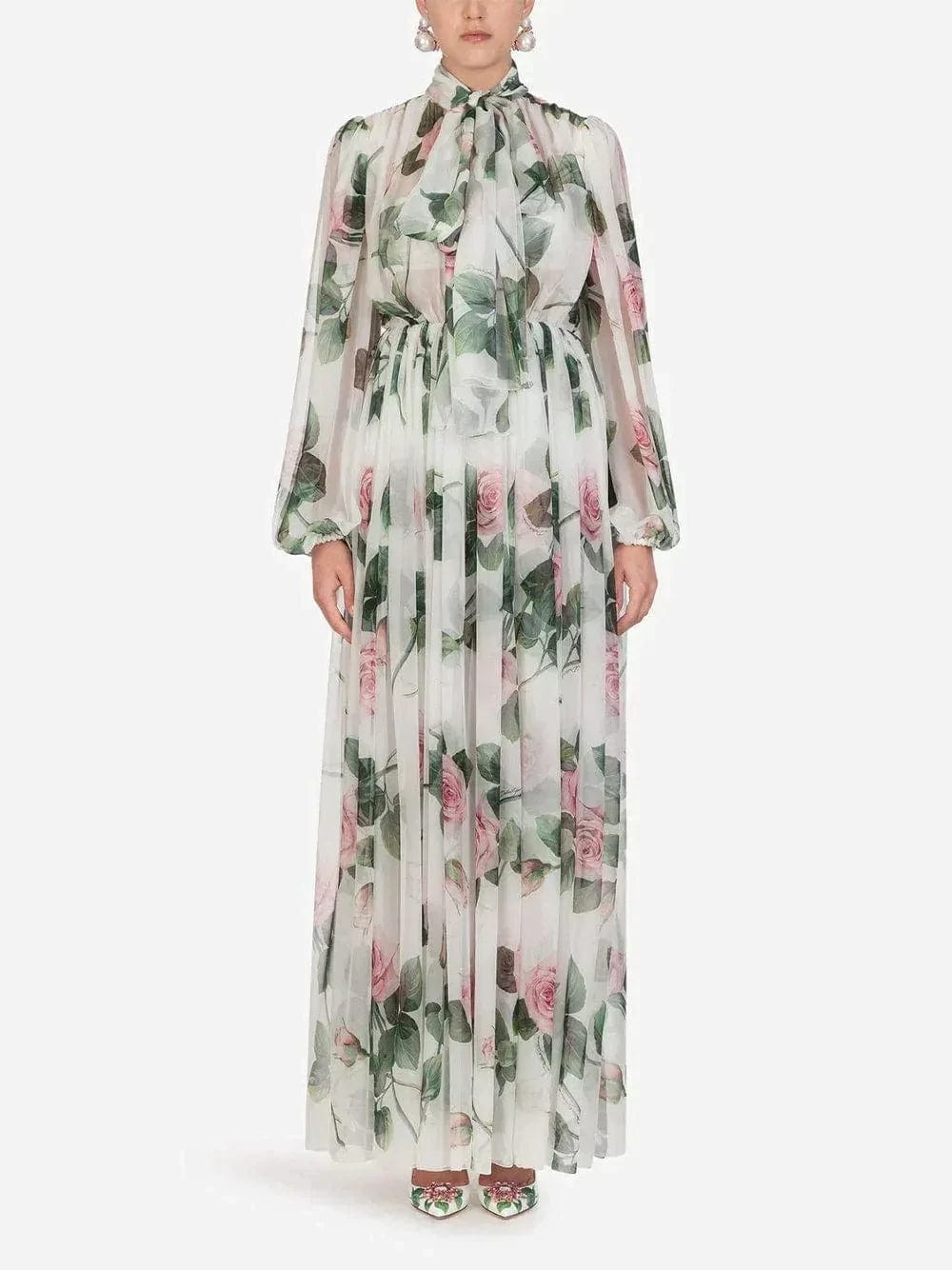 Dolce & Gabbana Tropical Rose Print Chiffon Dress