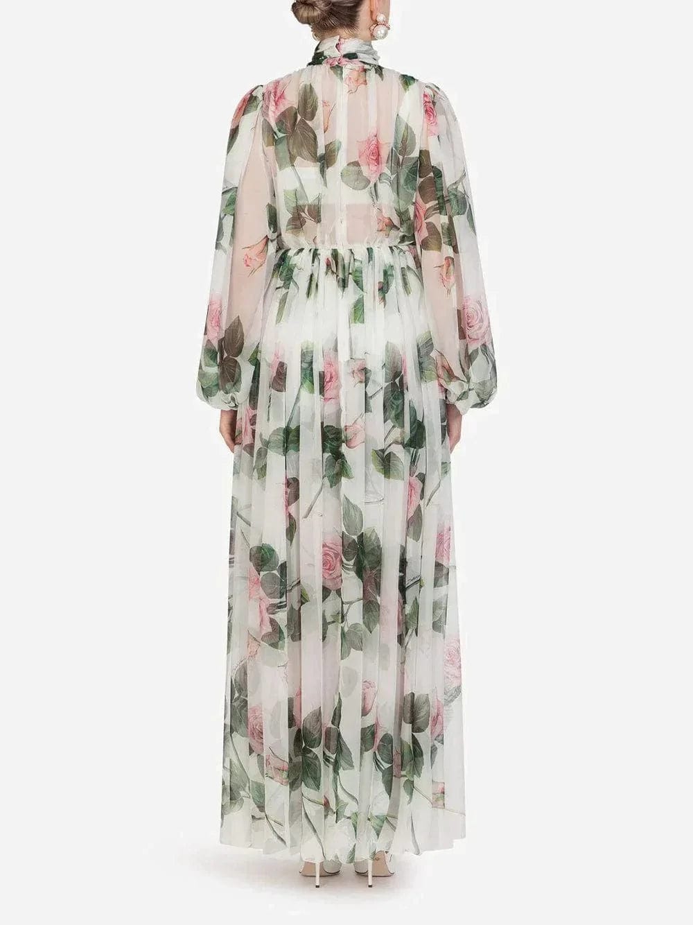 Dolce & Gabbana Tropical Rose Print Chiffon Dress