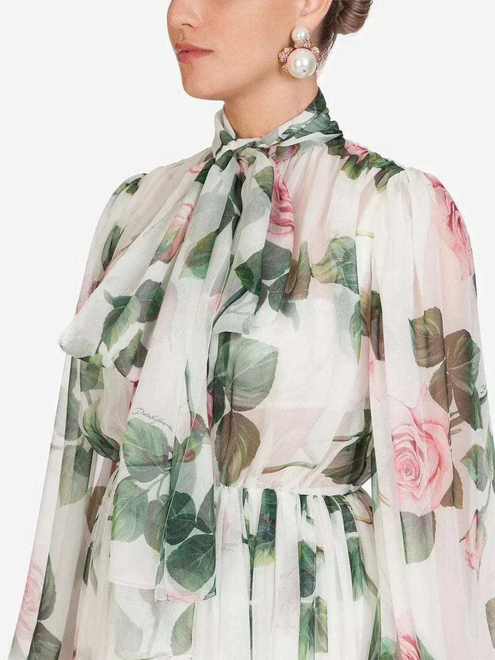 Dolce & Gabbana Tropical Rose Print Chiffon Dress