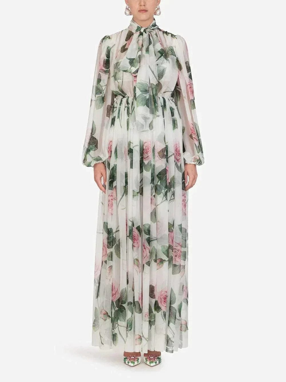 Dolce & Gabbana Tropical Rose Print Chiffon Silk Dress