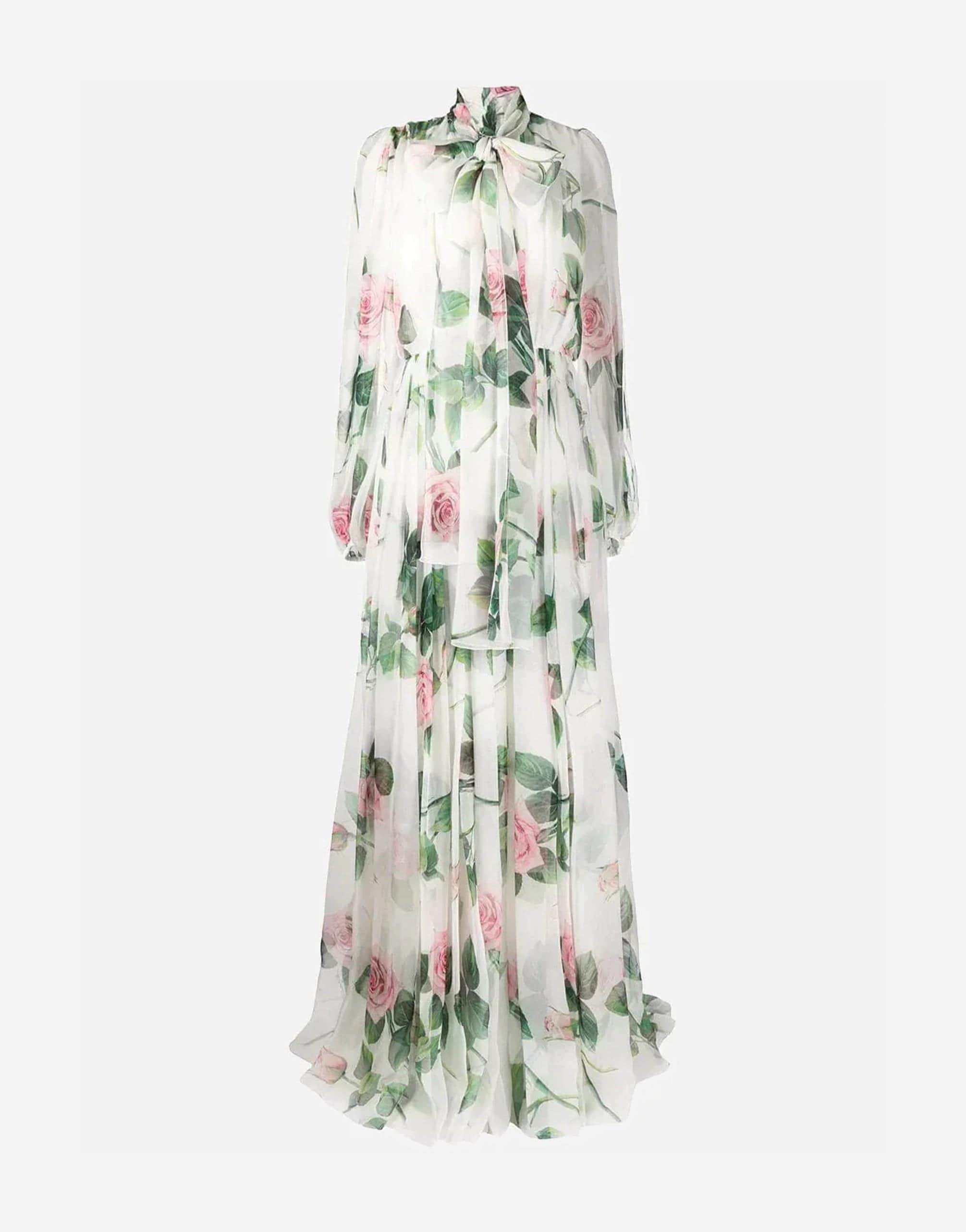 Dolce & Gabbana Tropical Rose Print Chiffon Silk Dress