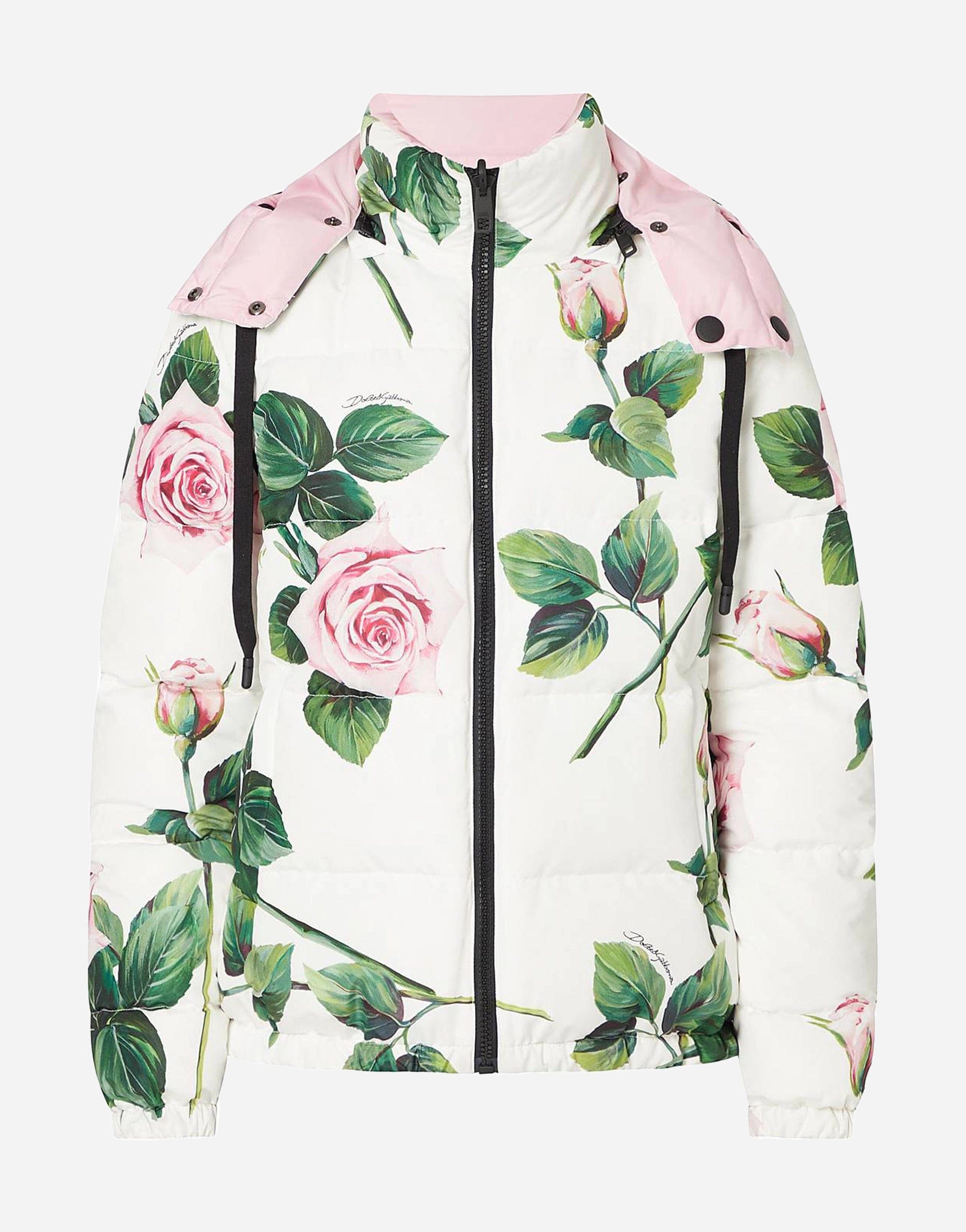 Dolce & Gabbana Tropical Rose Print Nylon Ski Jacket
