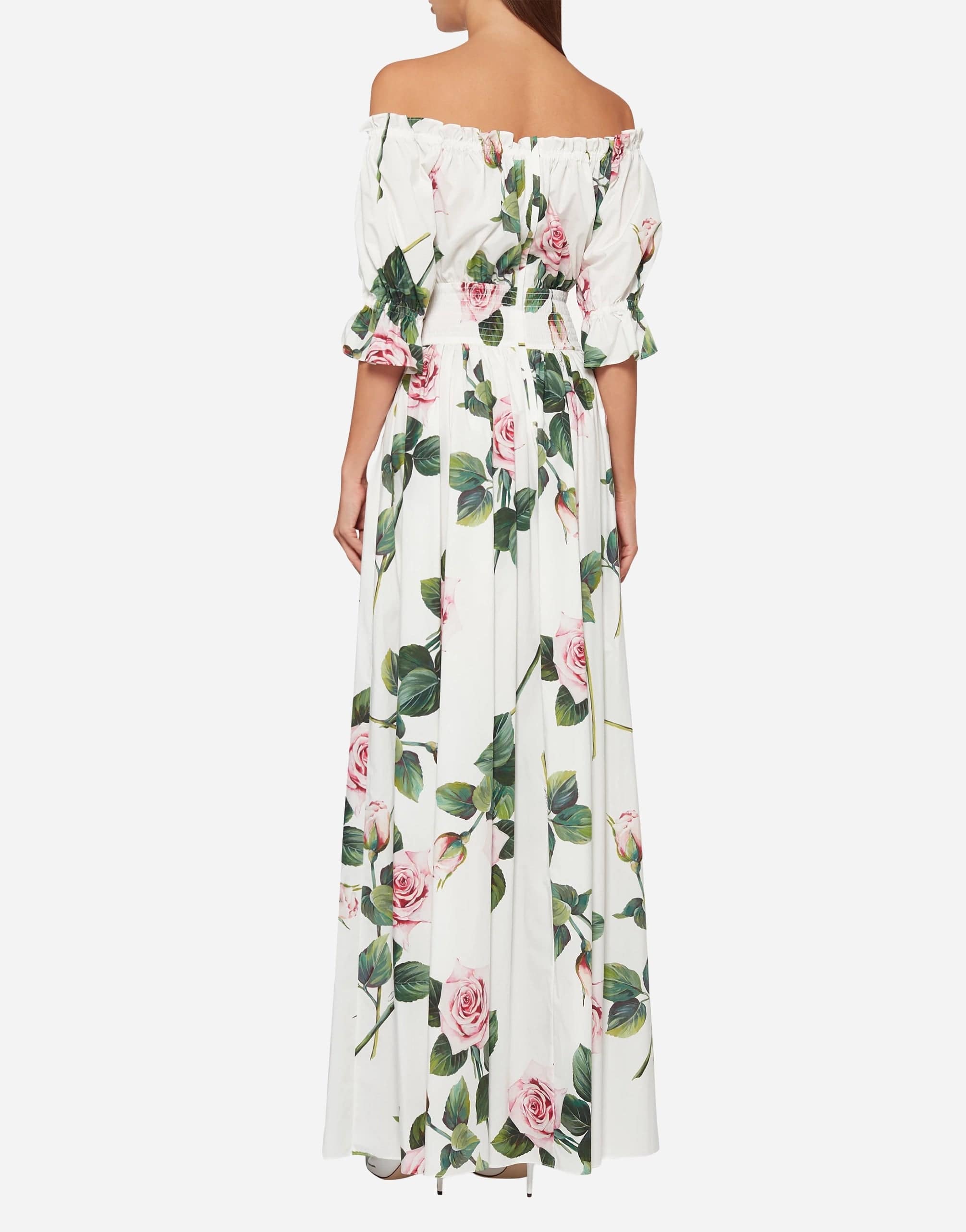 Dolce & Gabbana Tropical Rose Print Off-The-Shoulder Dress
