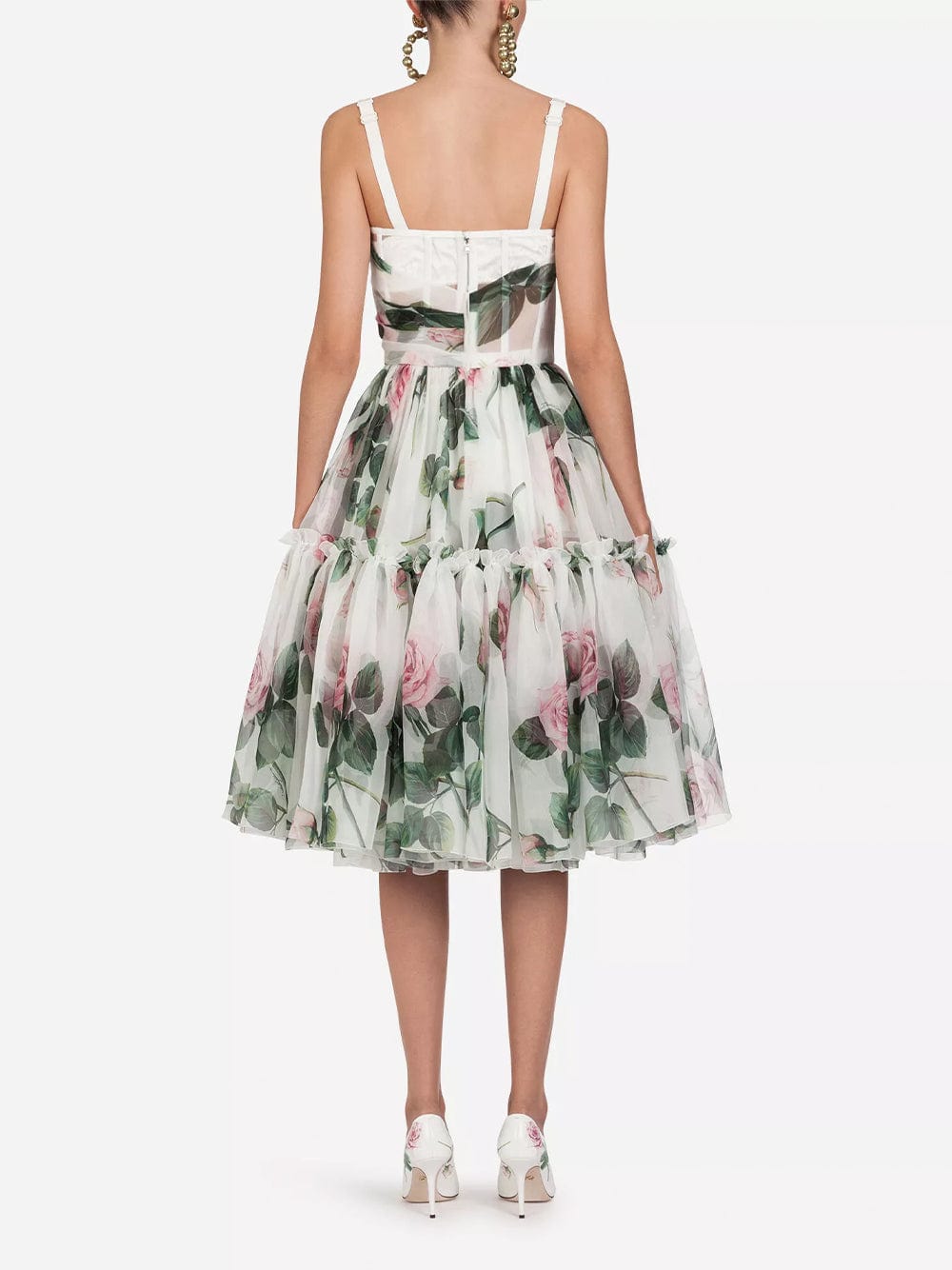 Dolce & Gabbana Tropical Rose Print Organza Midi Dress