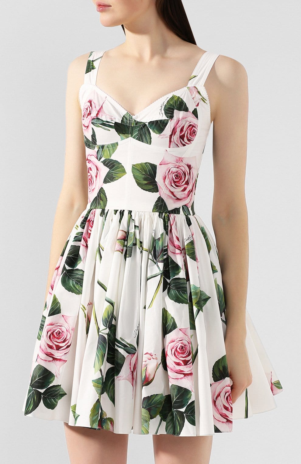 Dolce & Gabbana Tropical Rose Print Poplin Midi Dress
