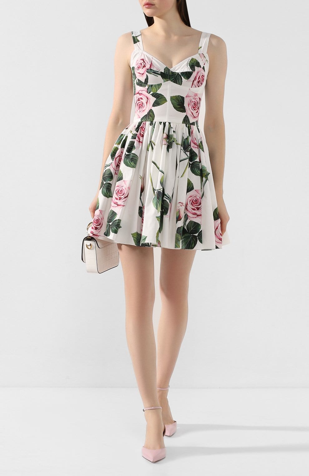 Dolce & Gabbana Tropical Rose Print Poplin Midi Dress