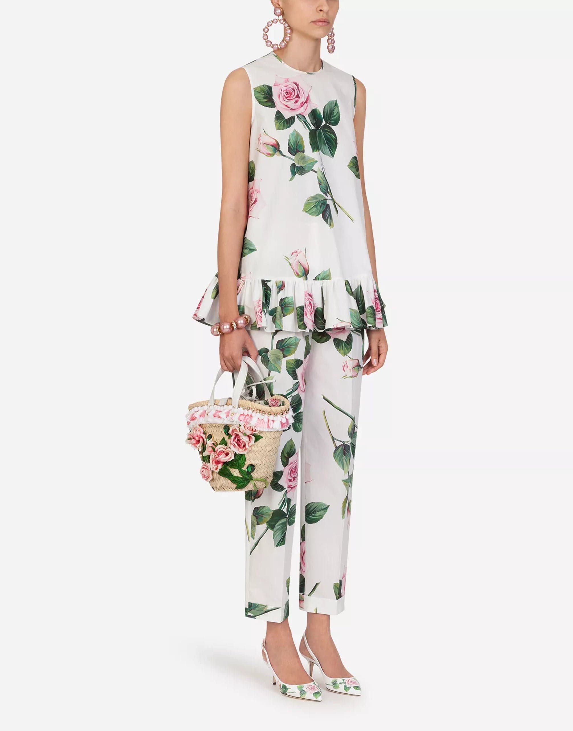 Dolce & Gabbana Tropical Rose Print Poplin Top