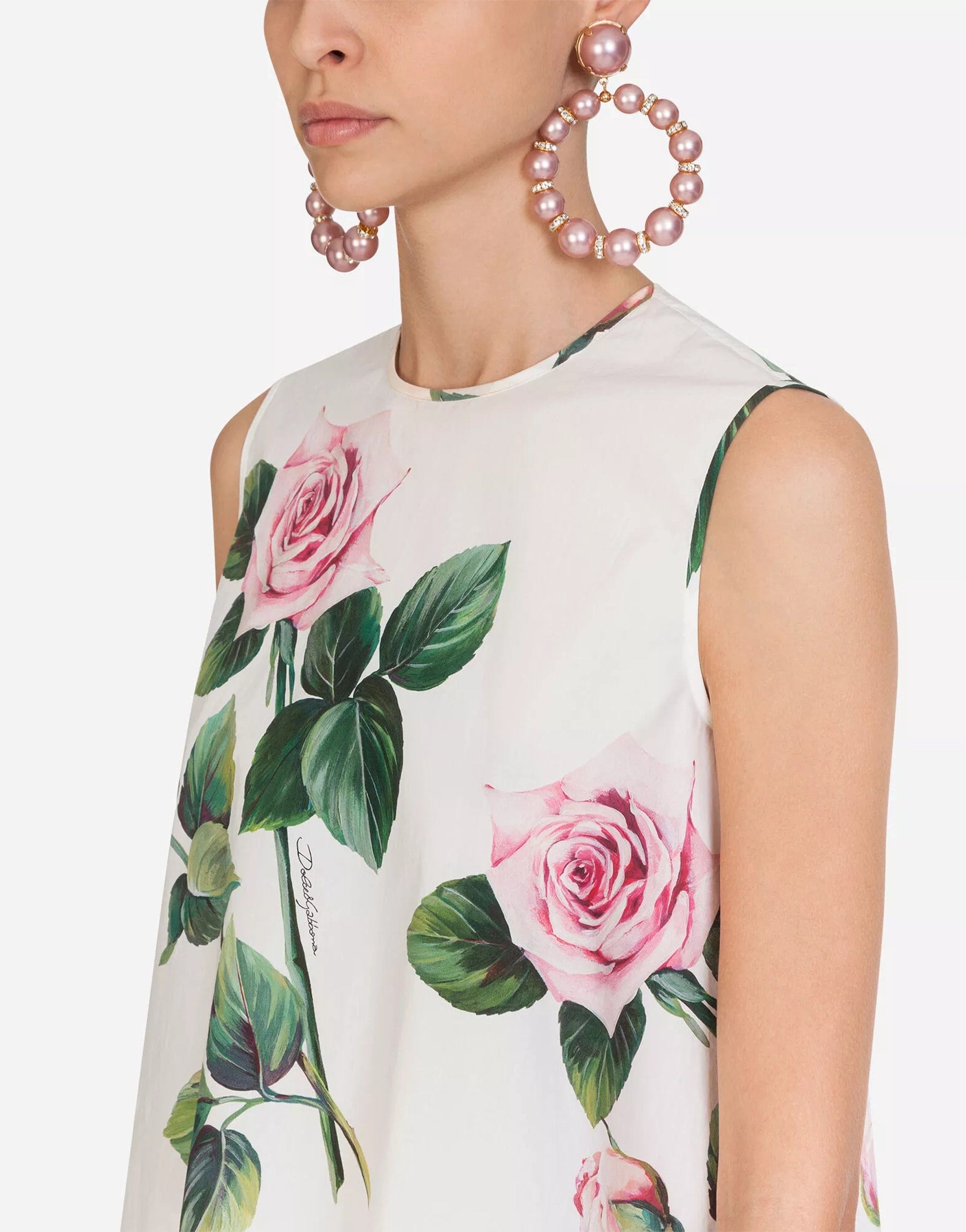 Dolce & Gabbana Tropical Rose Print Poplin Top
