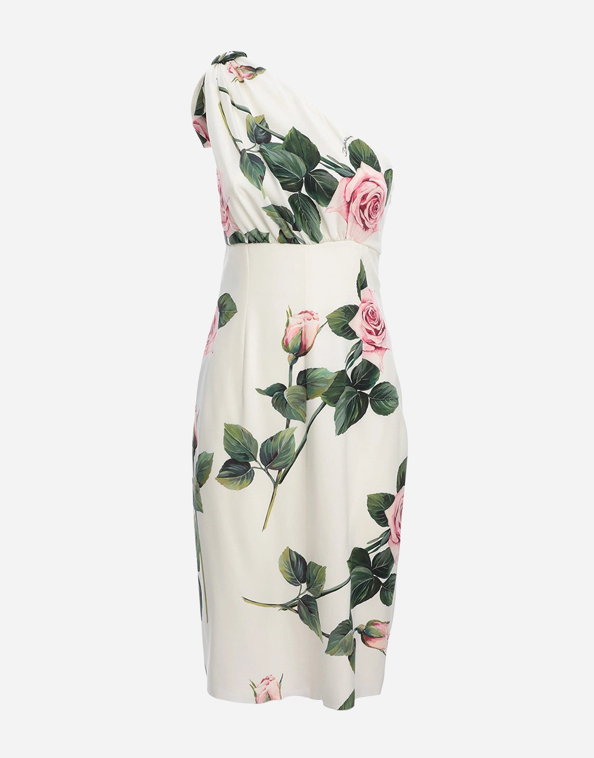 Dolce & Gabbana Tropical Rose Printed One-Shoulder Dress