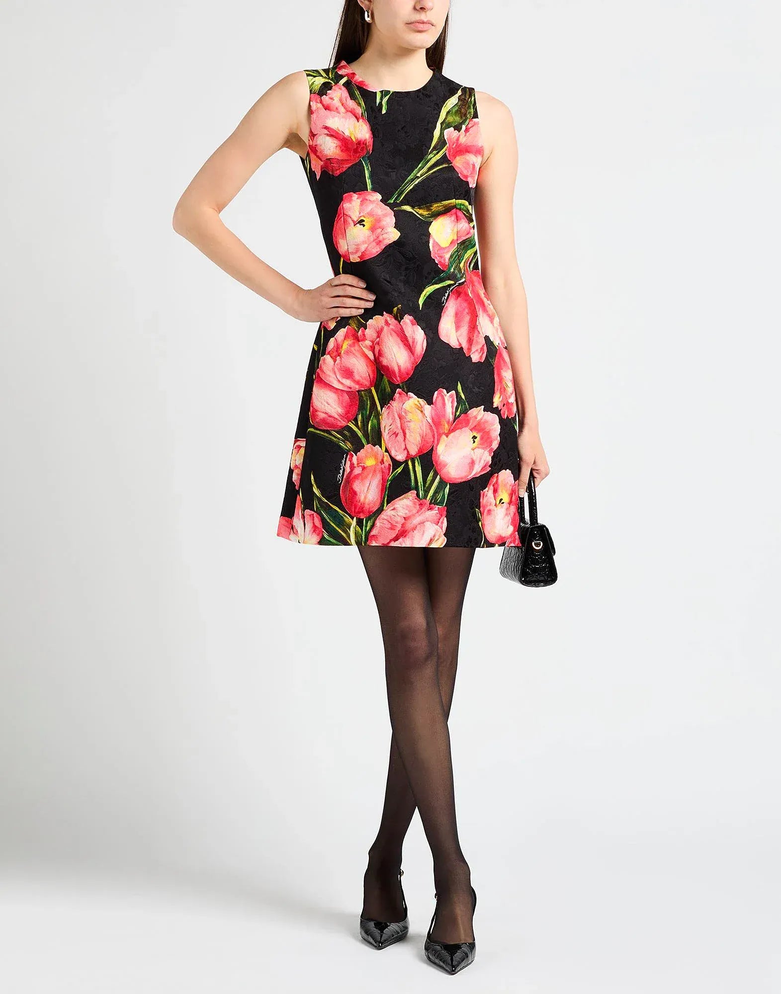 Dolce & Gabbana Tulip-Print Brocade A-Line Mini Dress
