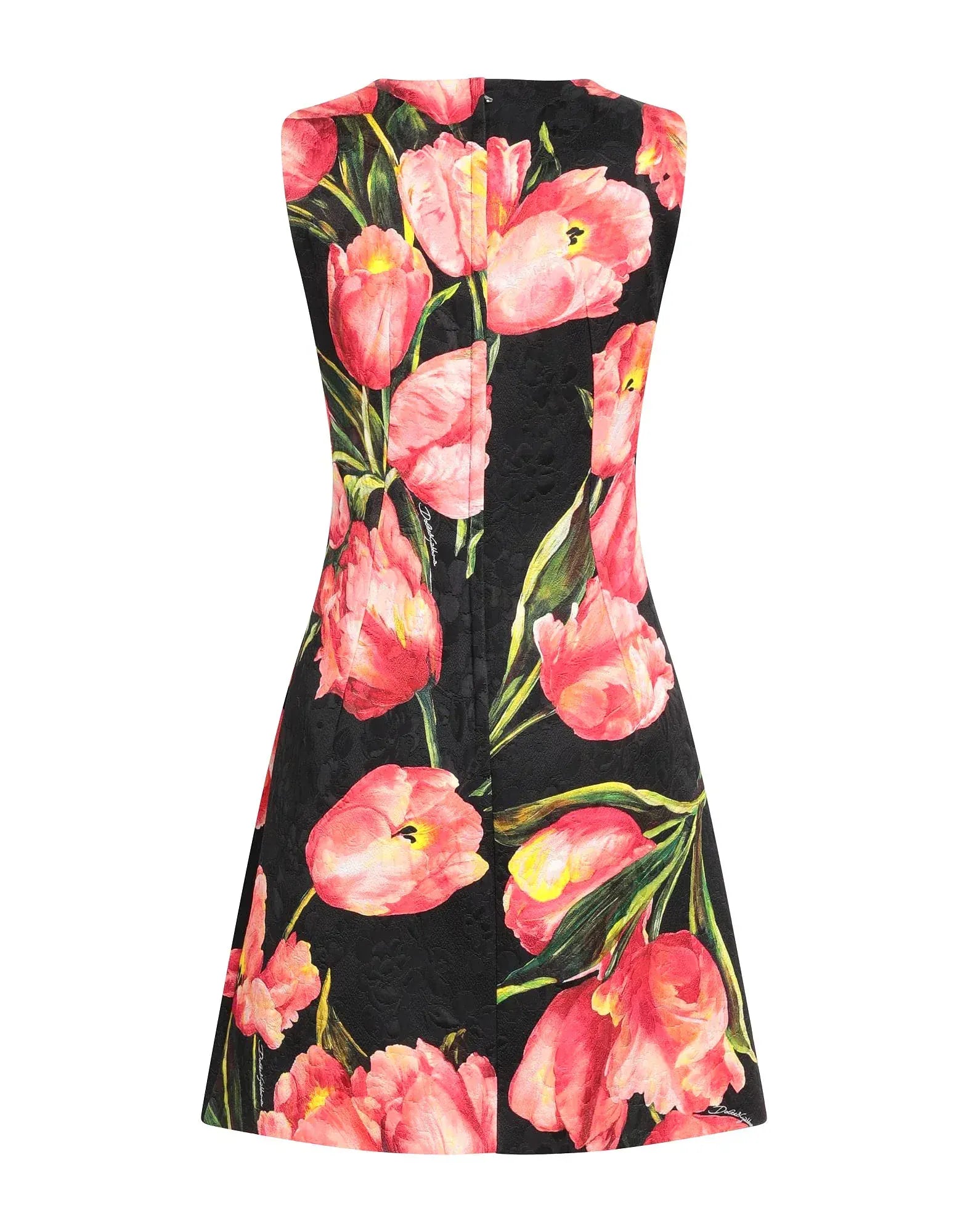 Dolce & Gabbana Tulip-Print Brocade A-Line Mini Dress
