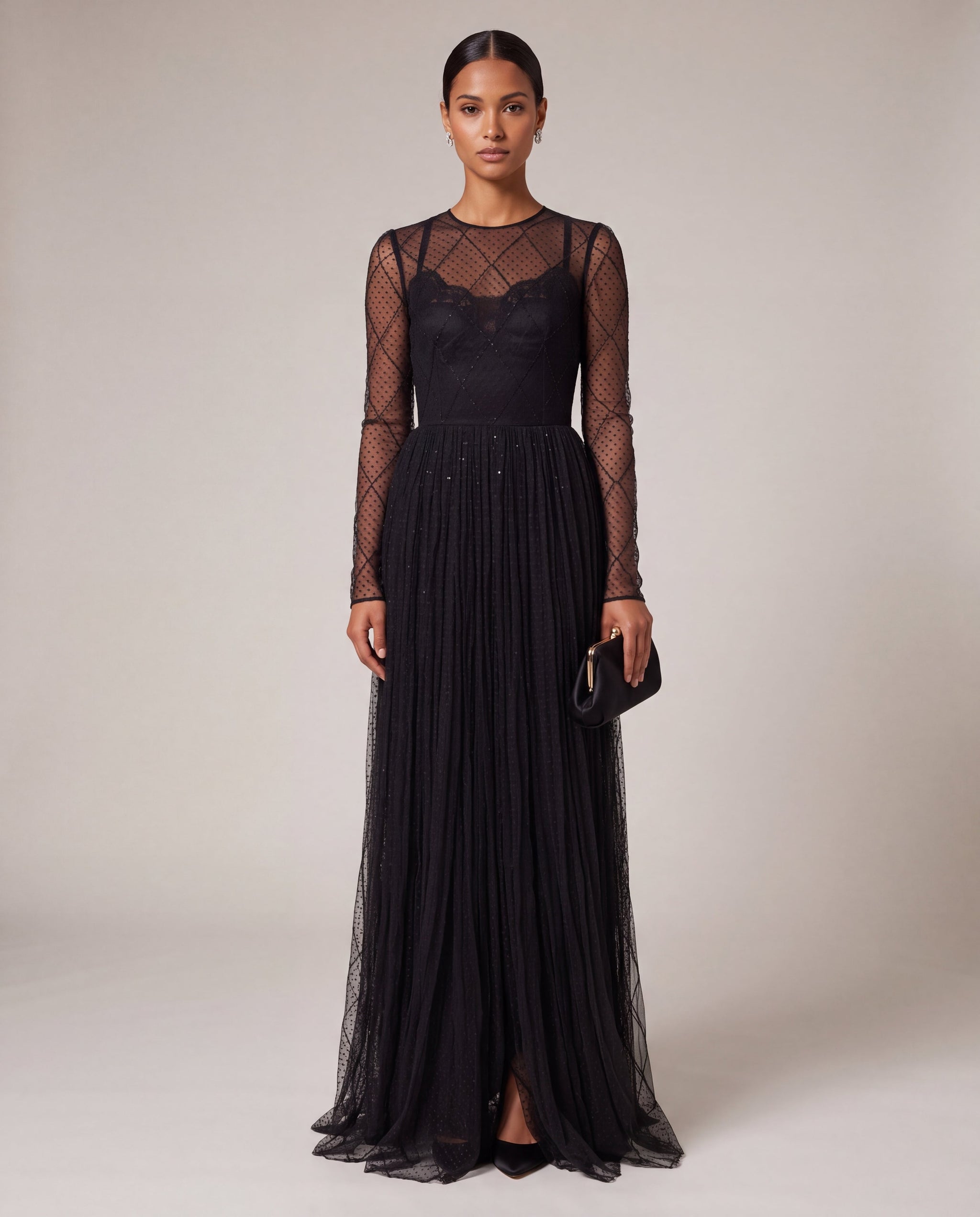 Dolce & Gabbana Tulle Pleated Maxi Dress