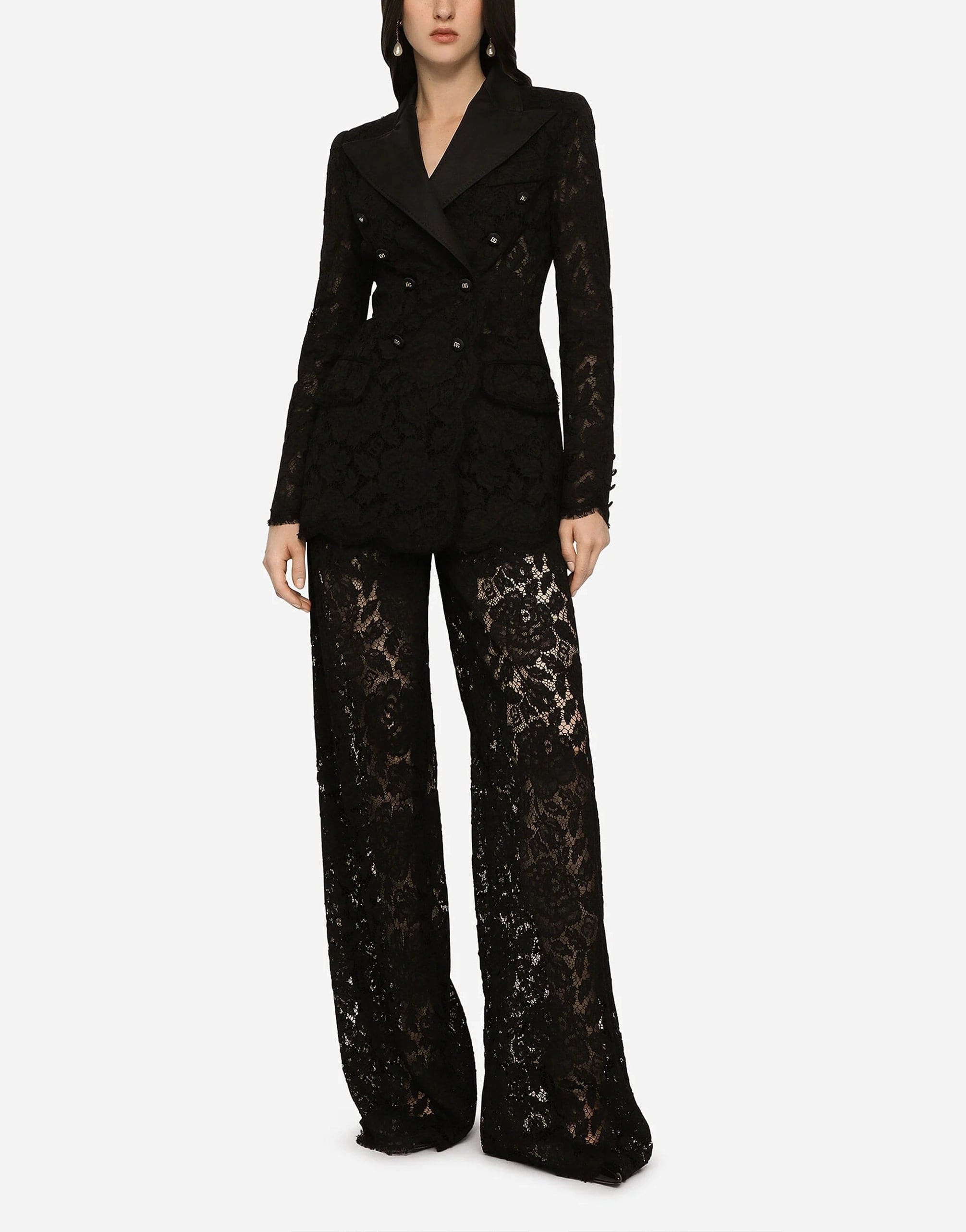 Dolce & Gabbana Turlington Lace-Detail Double-Breasted Blazer