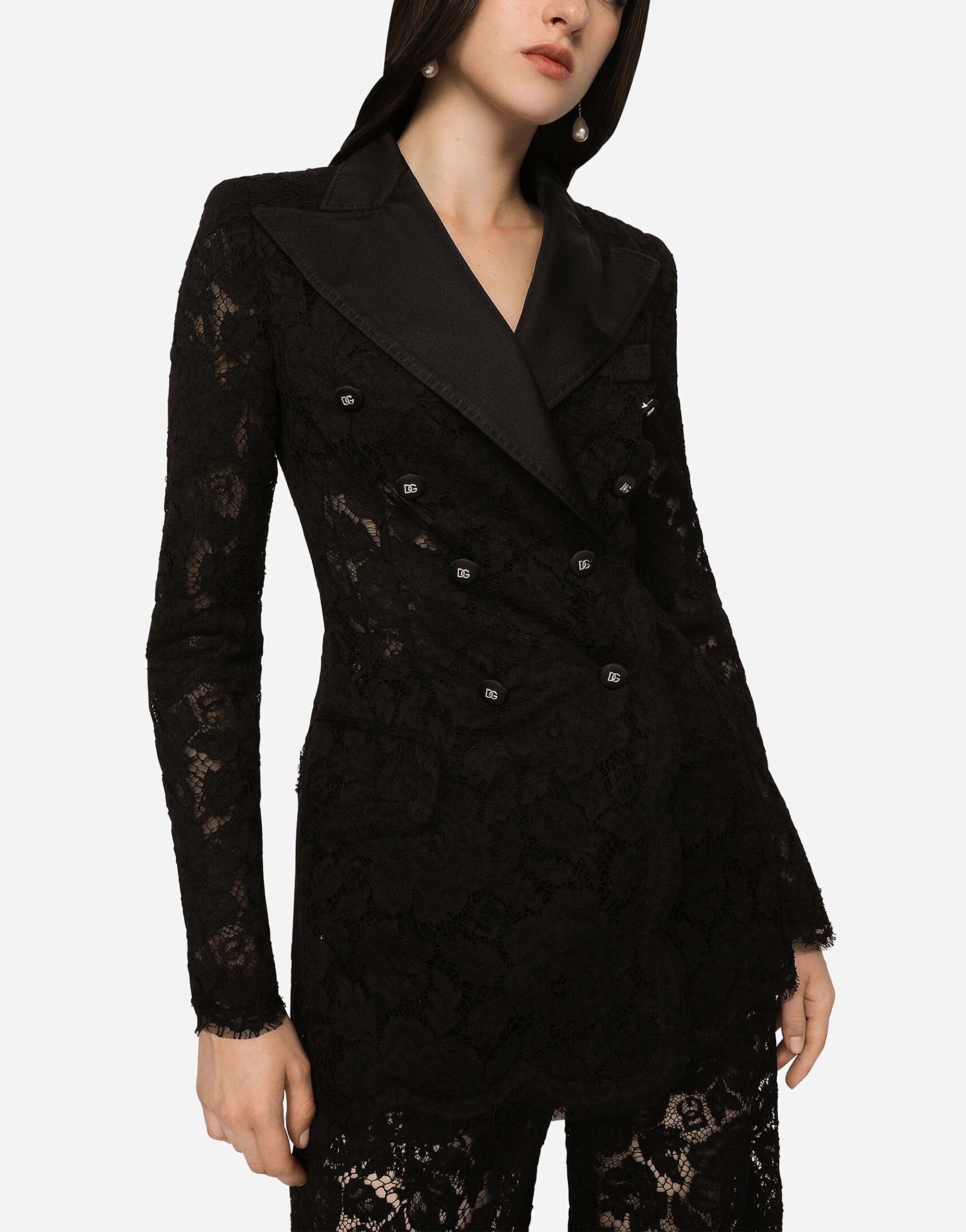 Dolce & Gabbana Turlington Lace-Detail Double-Breasted Blazer