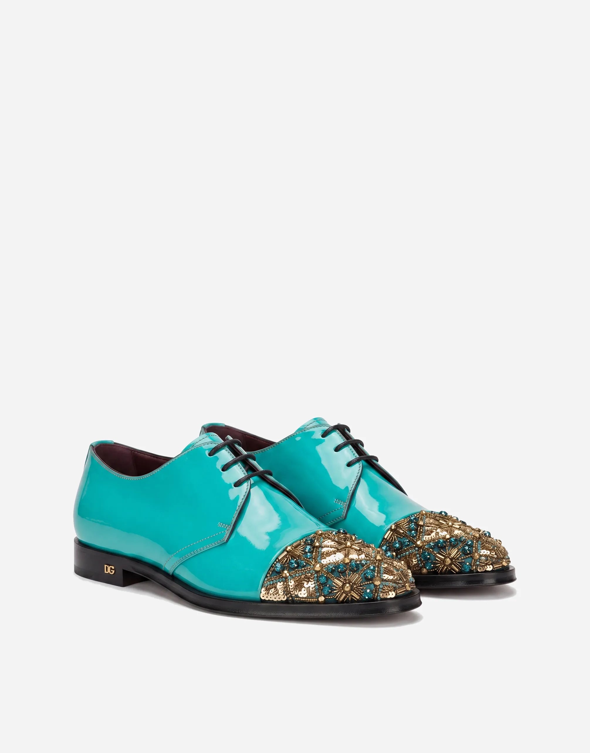 Dolce & Gabbana Turquoise Crystal Embellished Derby Shoes - alternate view