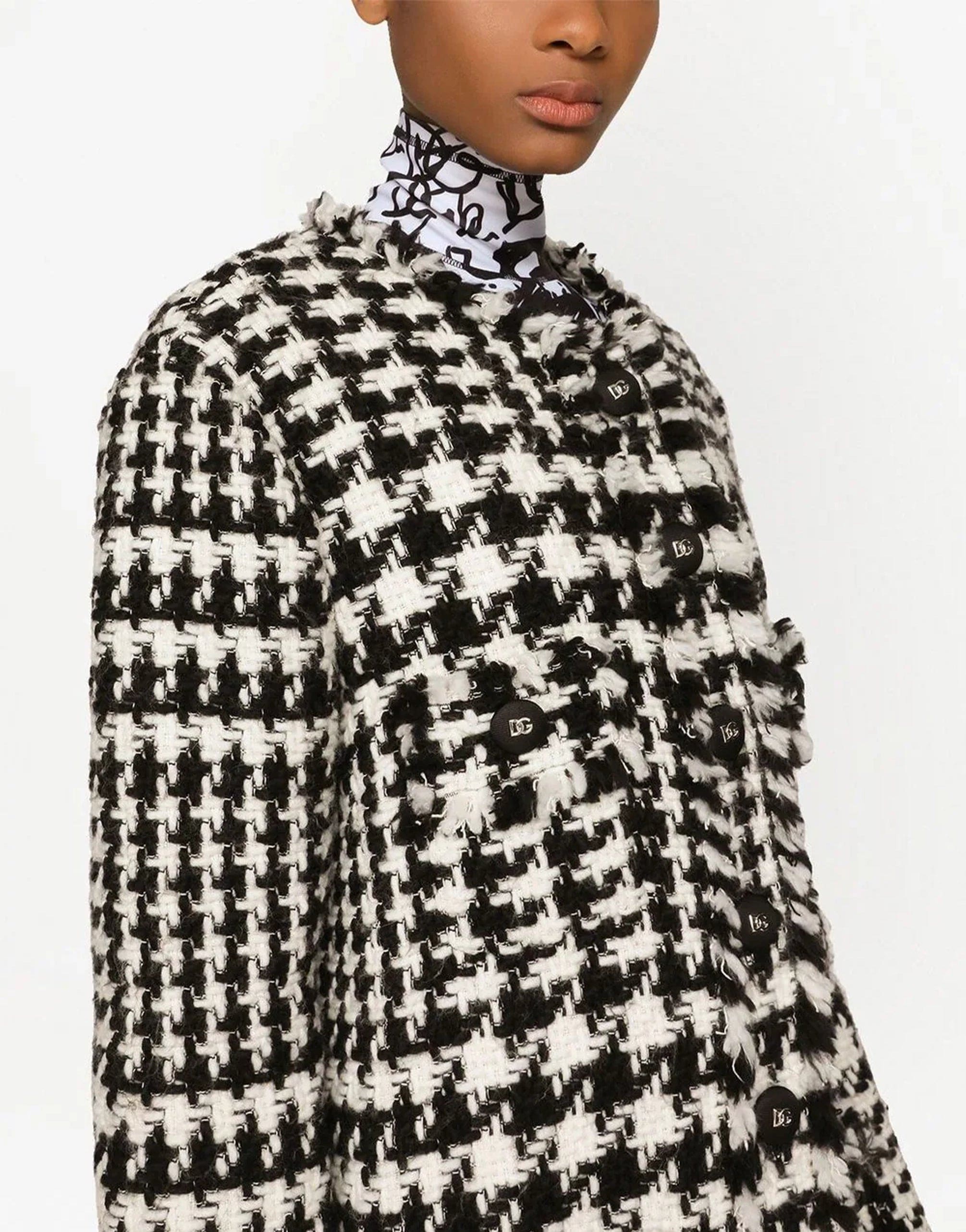 Tweed Single-Breasted Coat In Fantasy Print