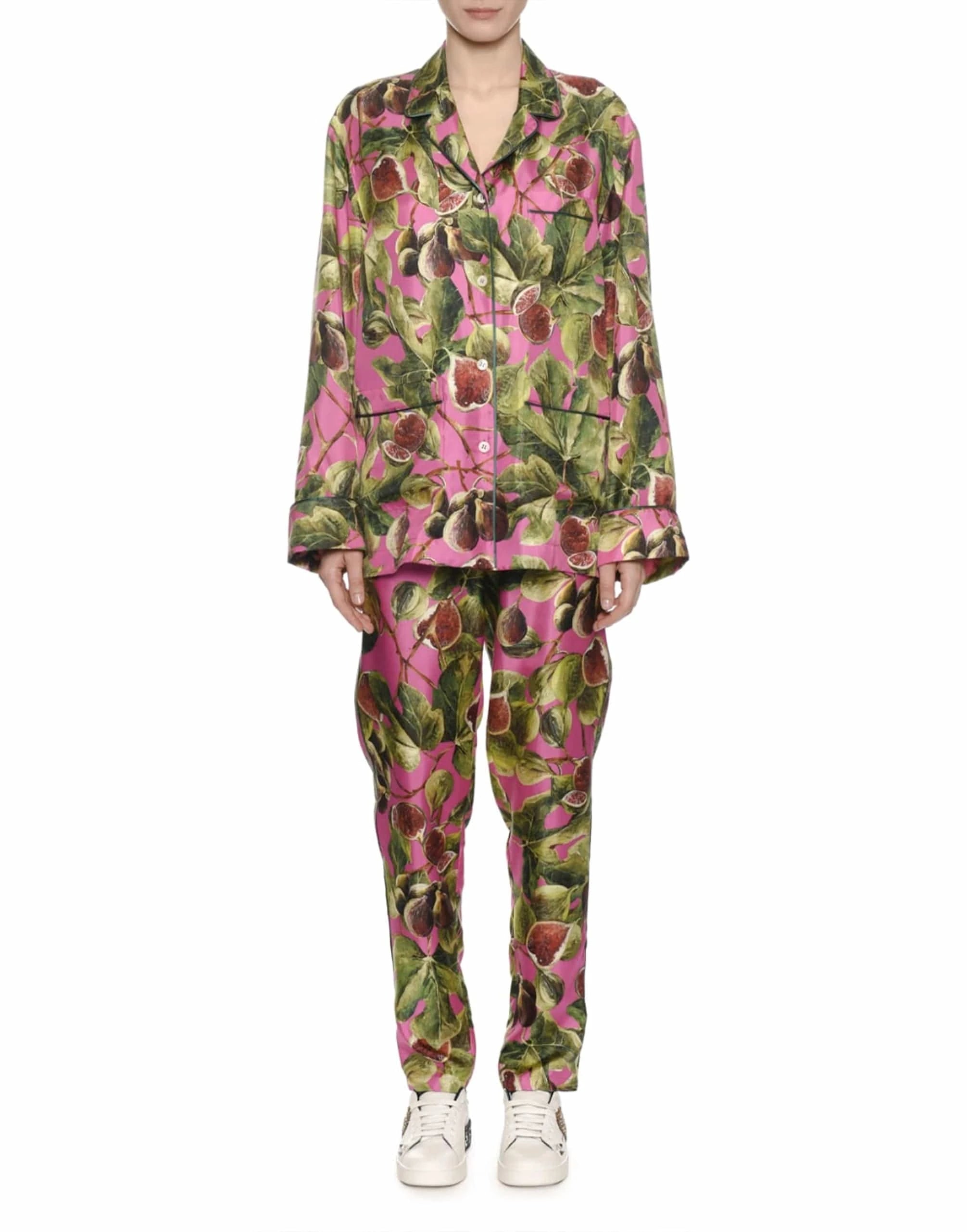 Dolce & Gabbana Twill Silk Fig-Print Pajama Blouse