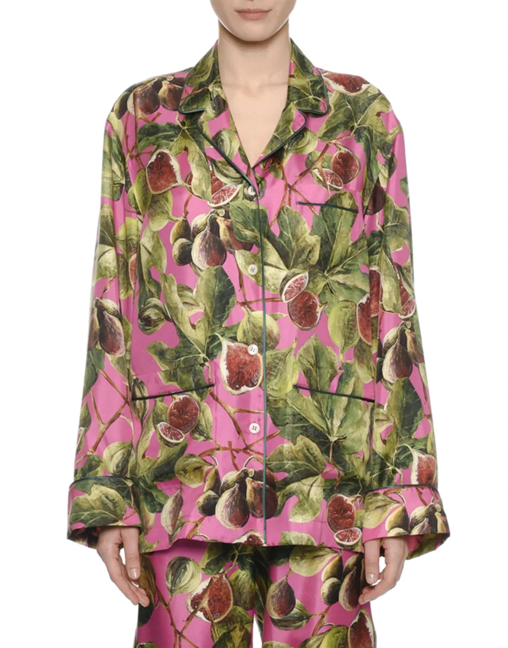 Dolce & Gabbana Twill Silk Fig-Print Pajama Blouse