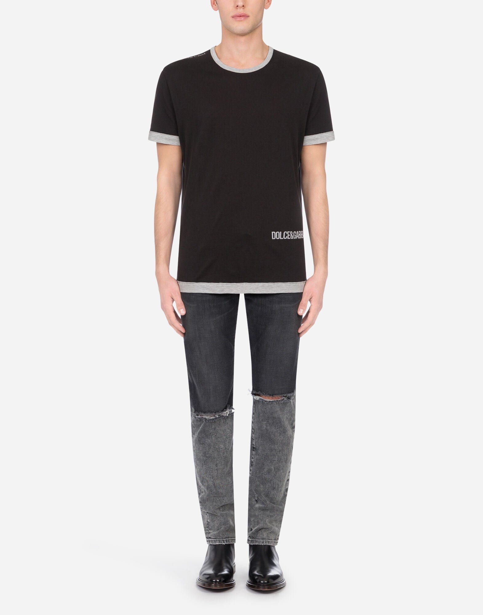 T-Shirt en Coton Bicolore à Logo DG - alternate view