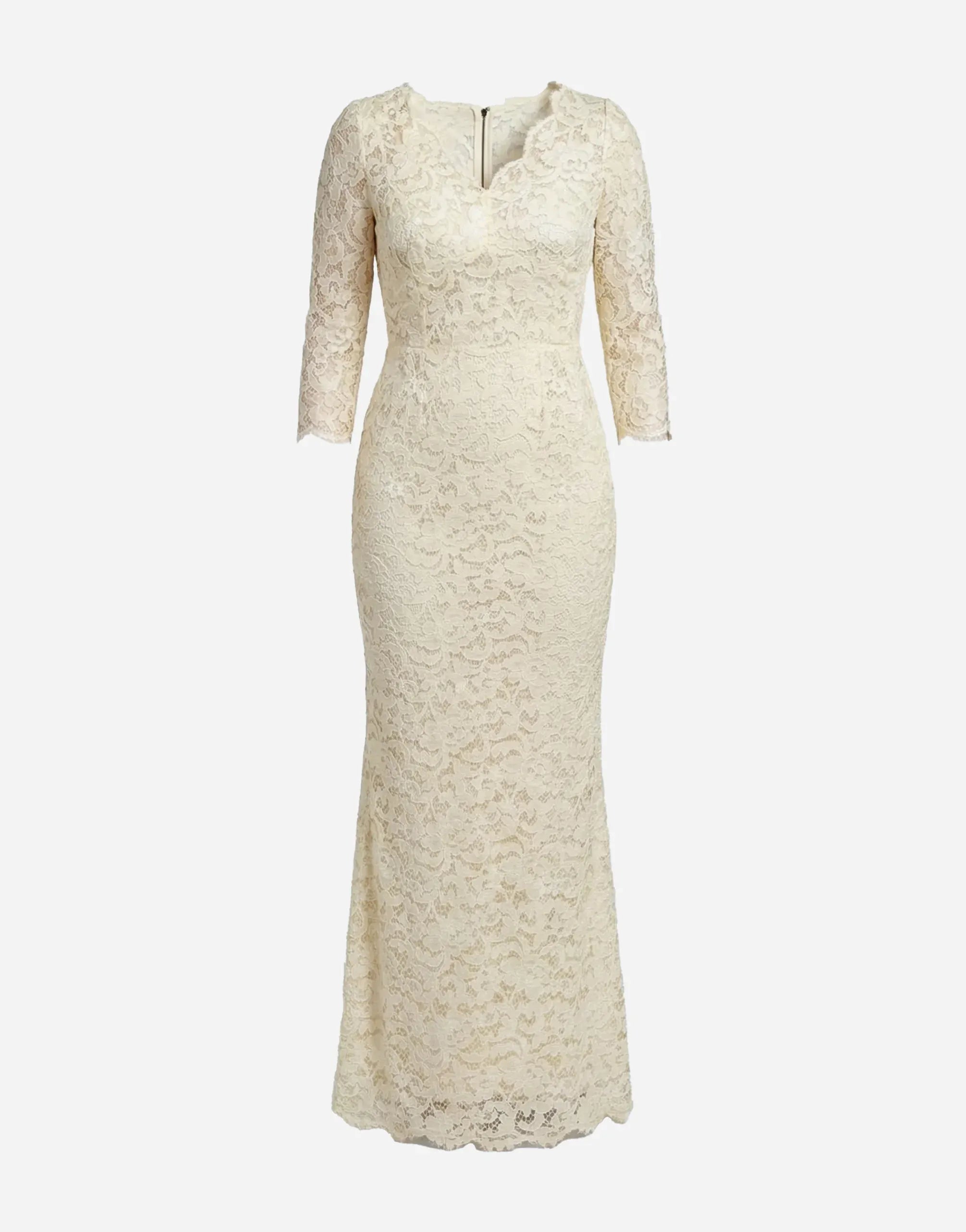 Dolce & Gabbana V-Neck Lace Three-Quarter Sleeves Maxi Dress