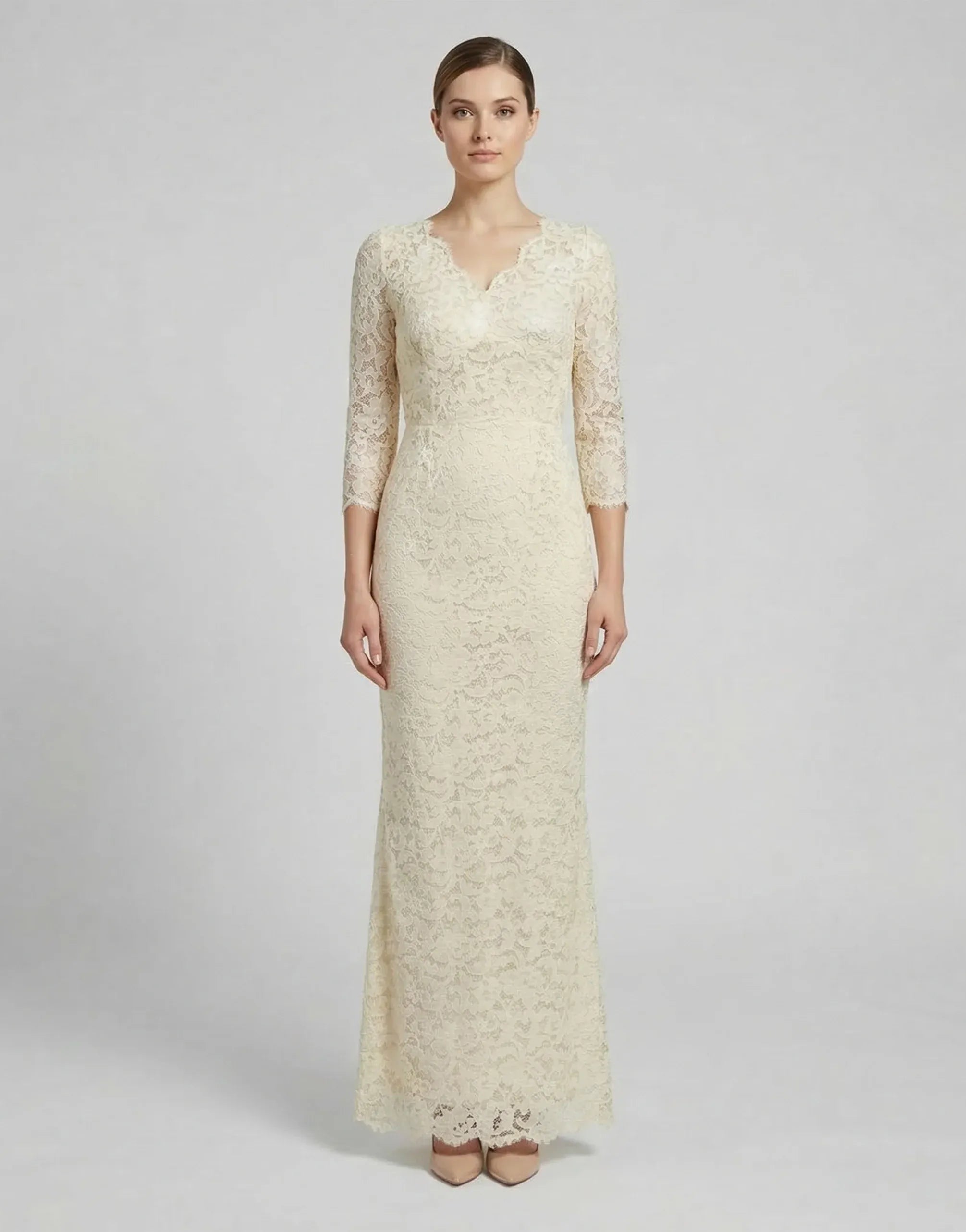 V-Neck Lace Three-Quarter Sleeves Maxi Dress - alternate view