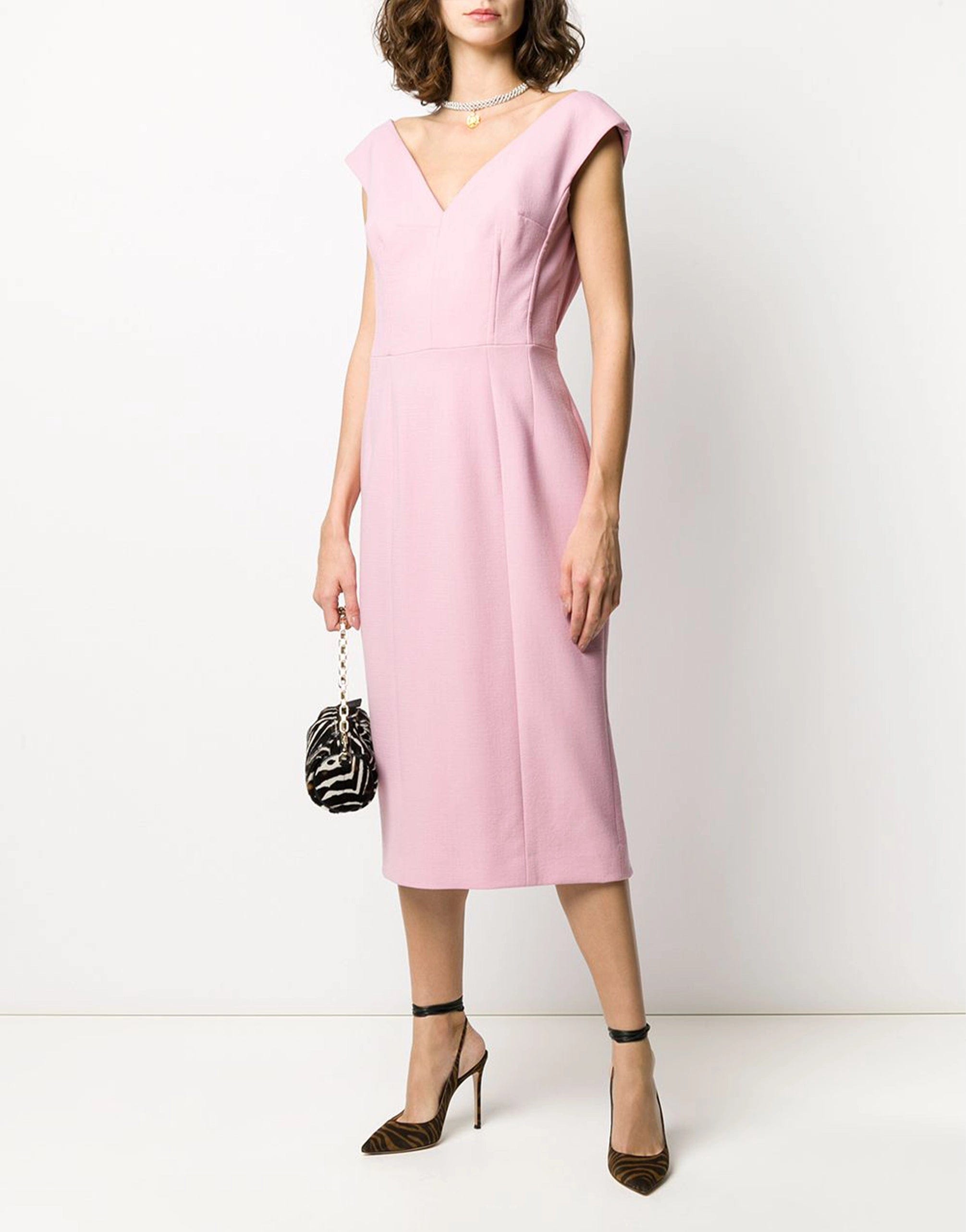 Dolce & Gabbana V-Neck Midi Wool Dress