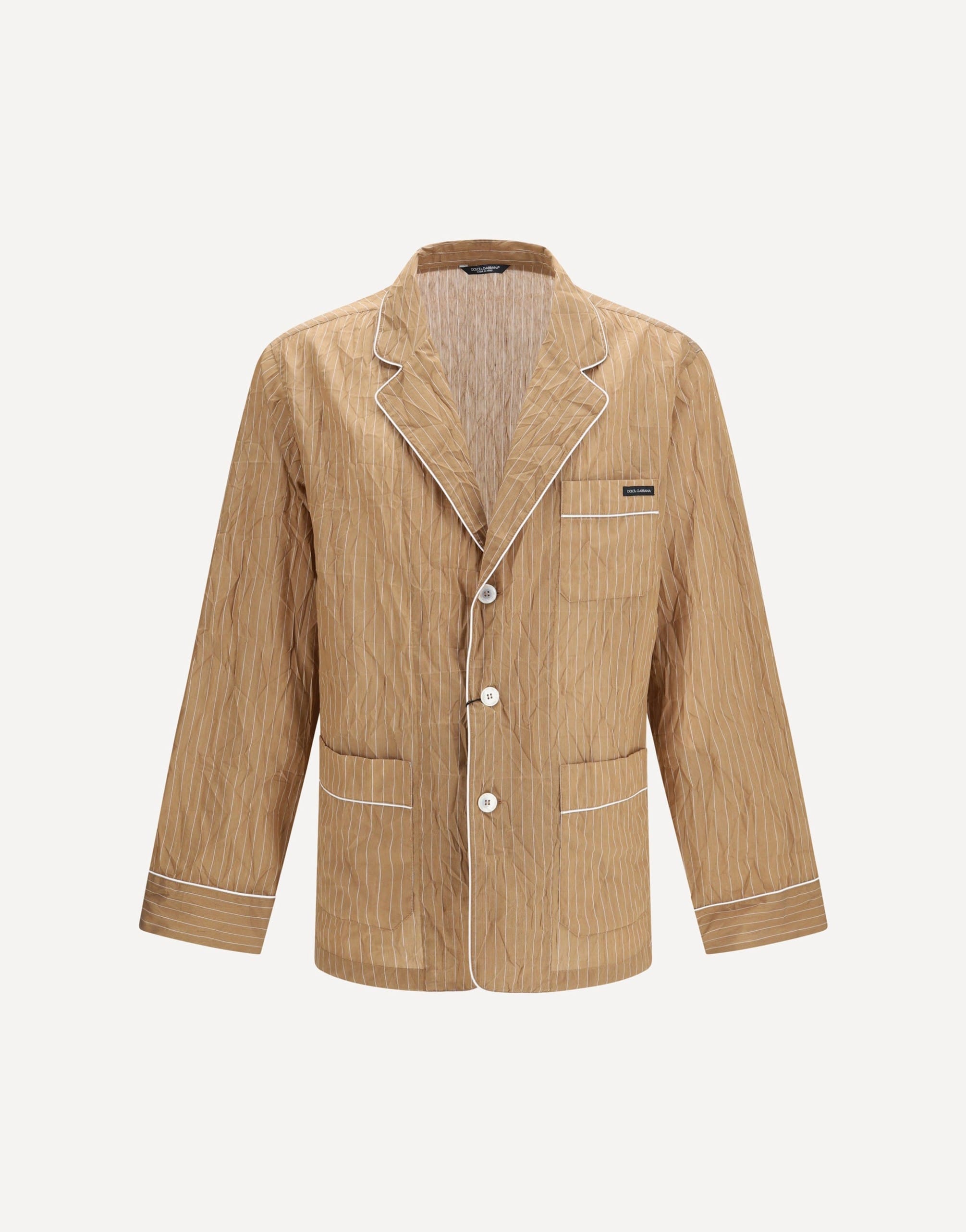 Dolce & Gabbana Vanity Shirt-Style Robe In Froissé Striped