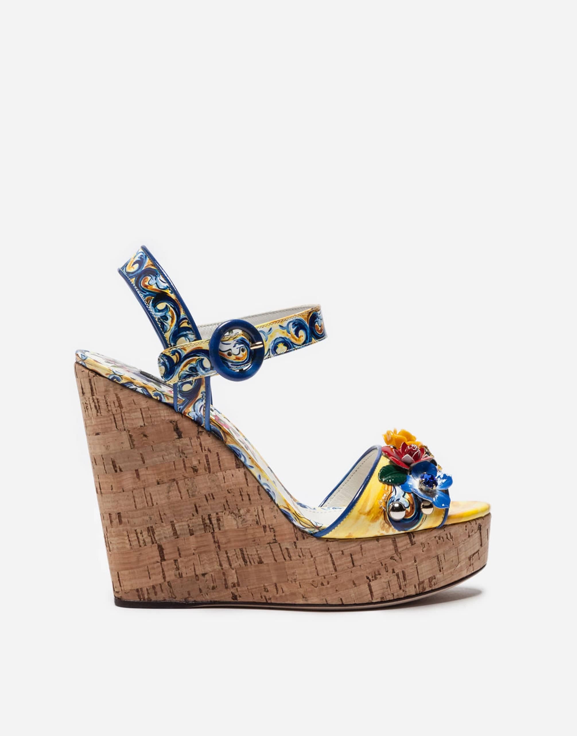 Dolce & Gabbana Varnish Printed Cork Wedge Sandals