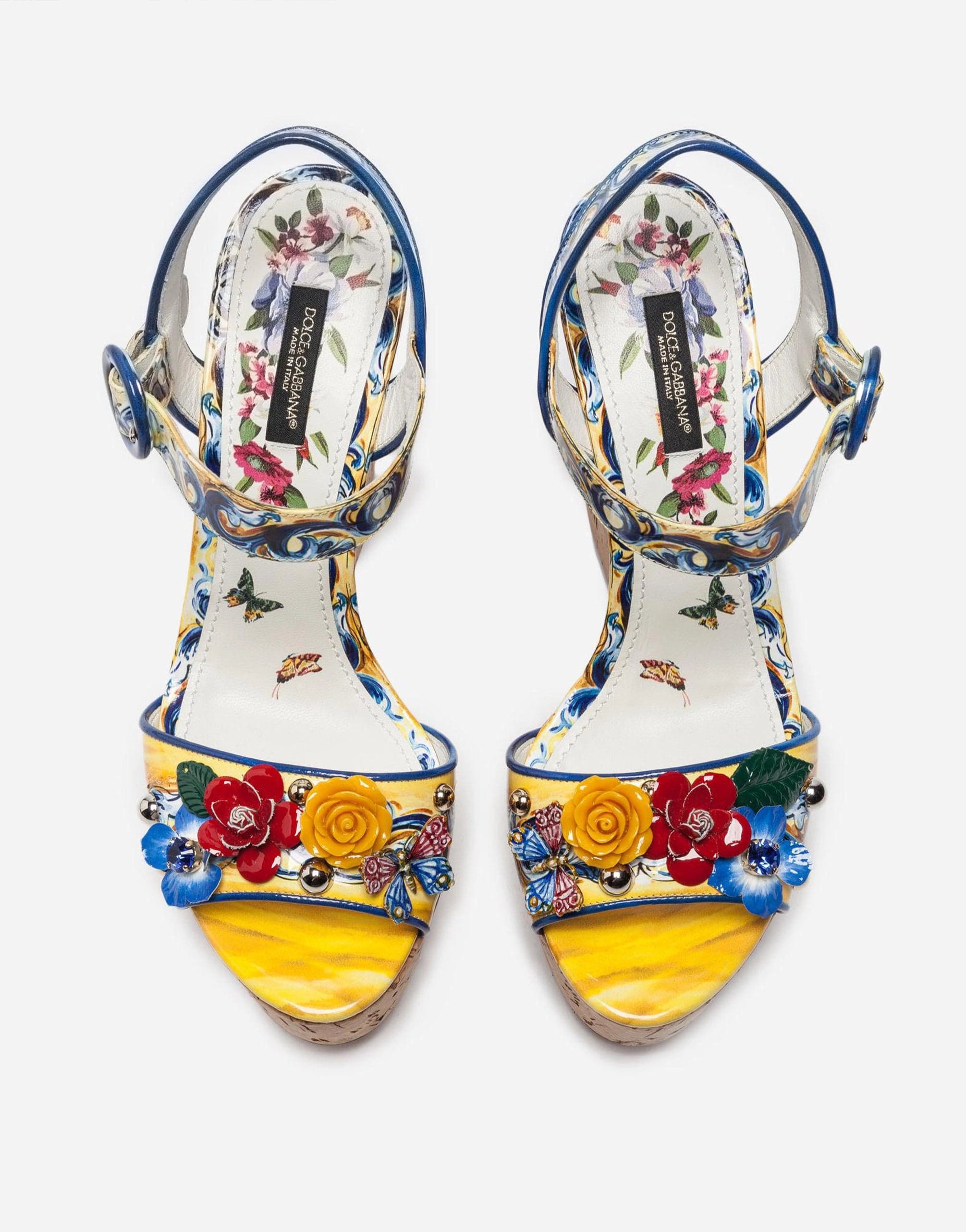 Dolce & Gabbana Varnish Printed Cork Wedge Sandals