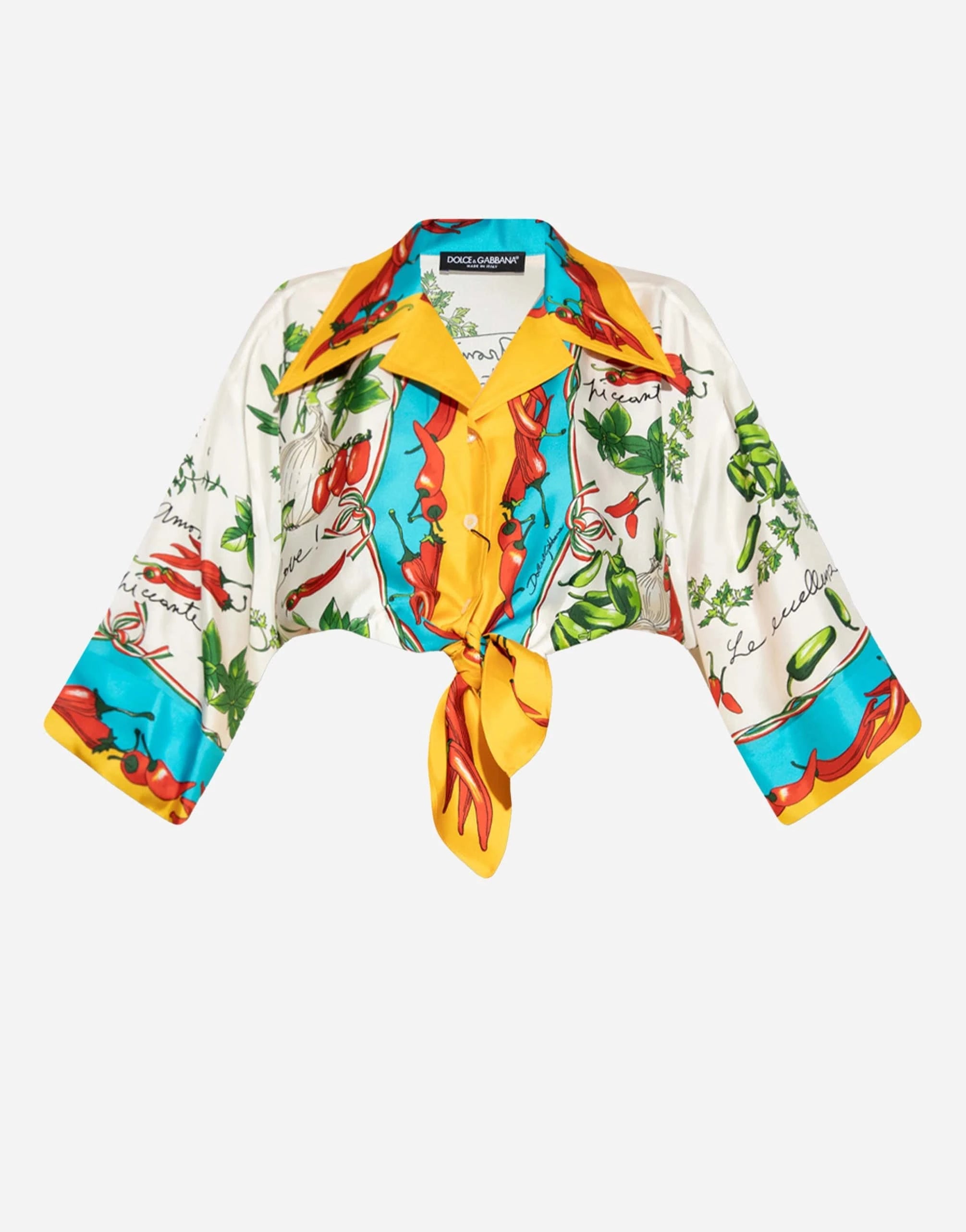Dolce & Gabbana Vegetable-Print Cropped Silk Shirt