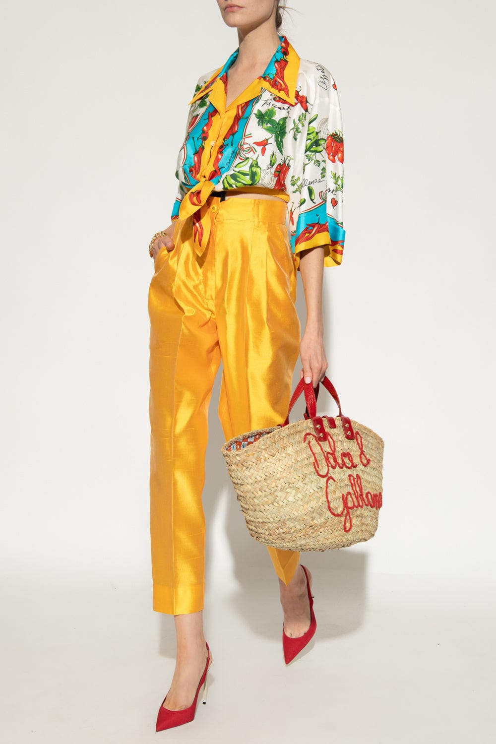 Dolce & Gabbana Vegetable-Print Cropped Silk Shirt