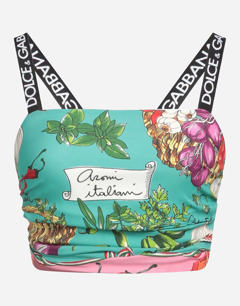 Dolce & Gabbana 野菜プリント ロゴストラップ クロップドシルクトップ