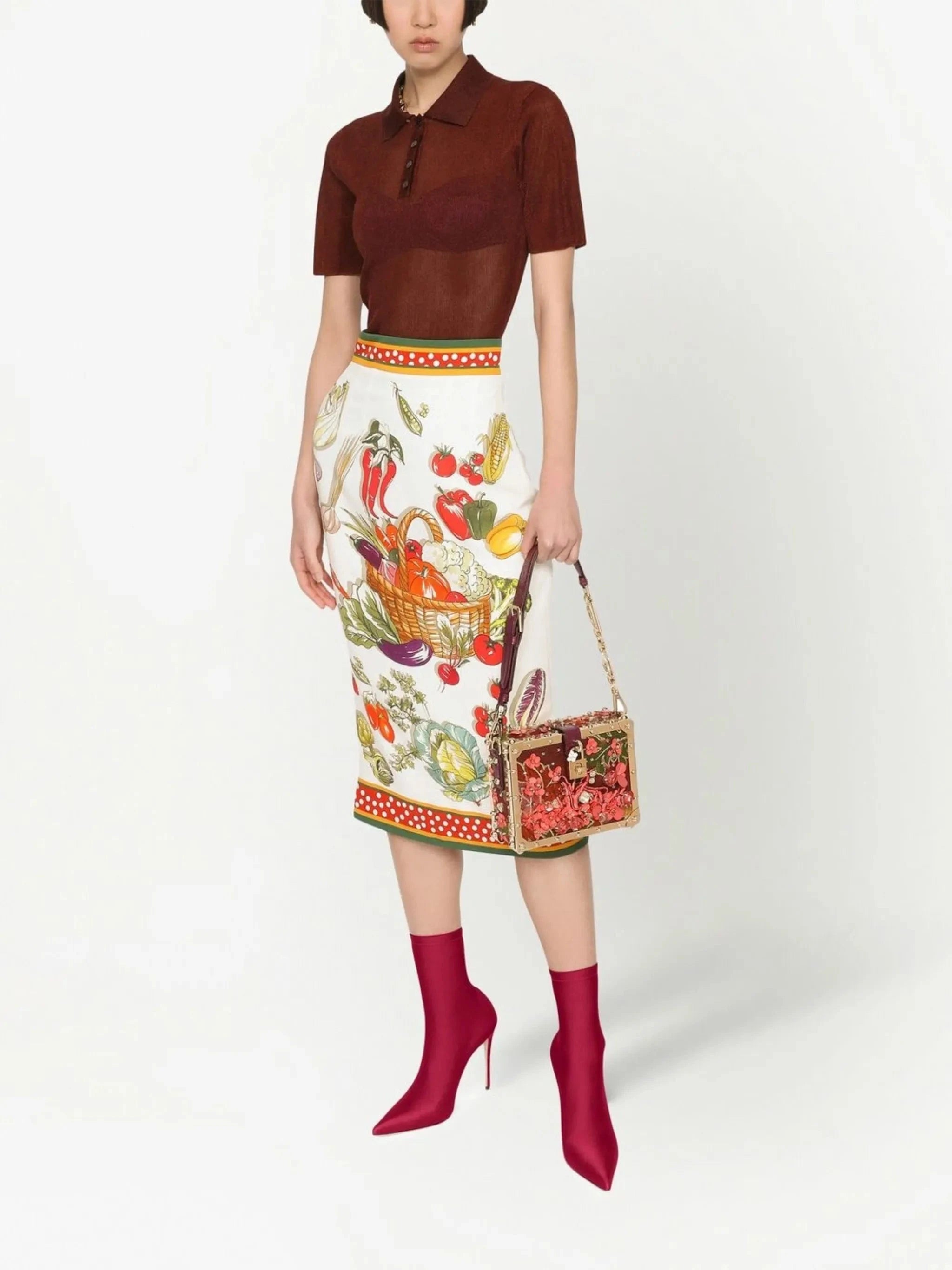 Dolce & Gabbana Vegetable-Print Pencil Skirt