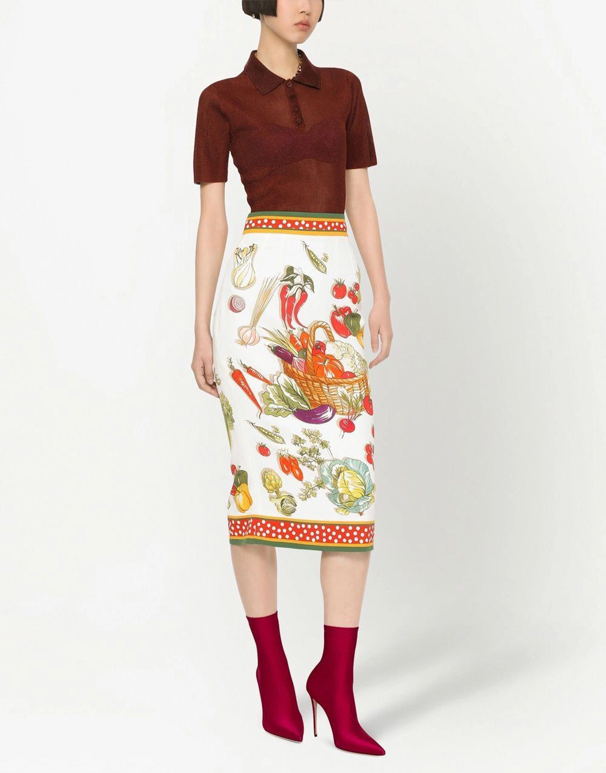 Dolce & Gabbana Vegetable-Print Pencil Skirt