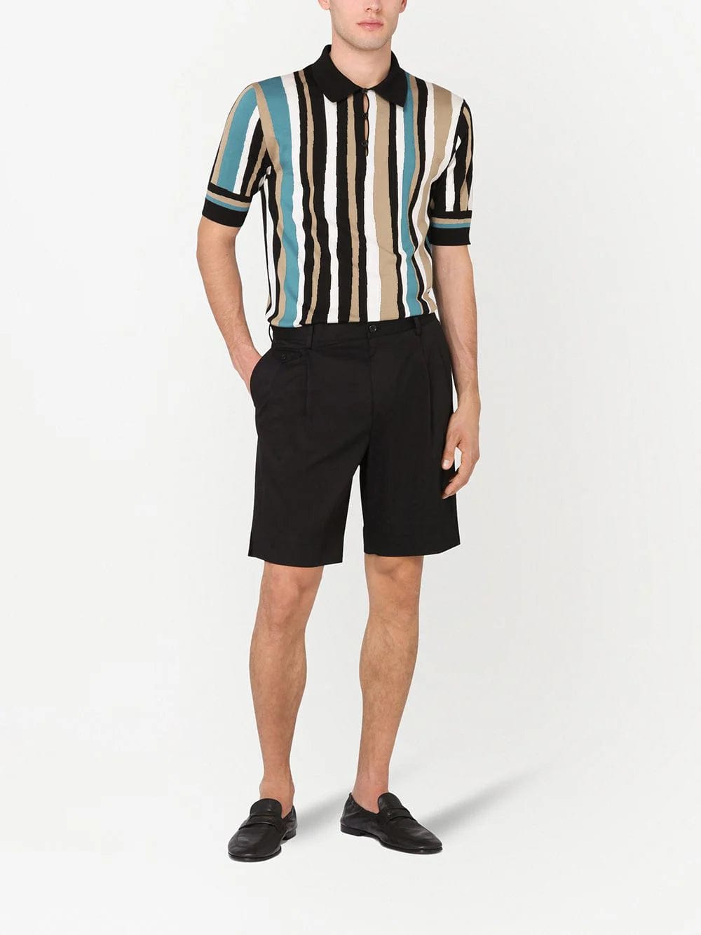 Dolce & Gabbana Vertical-Stripe Short-Sleeve Polo Shirt