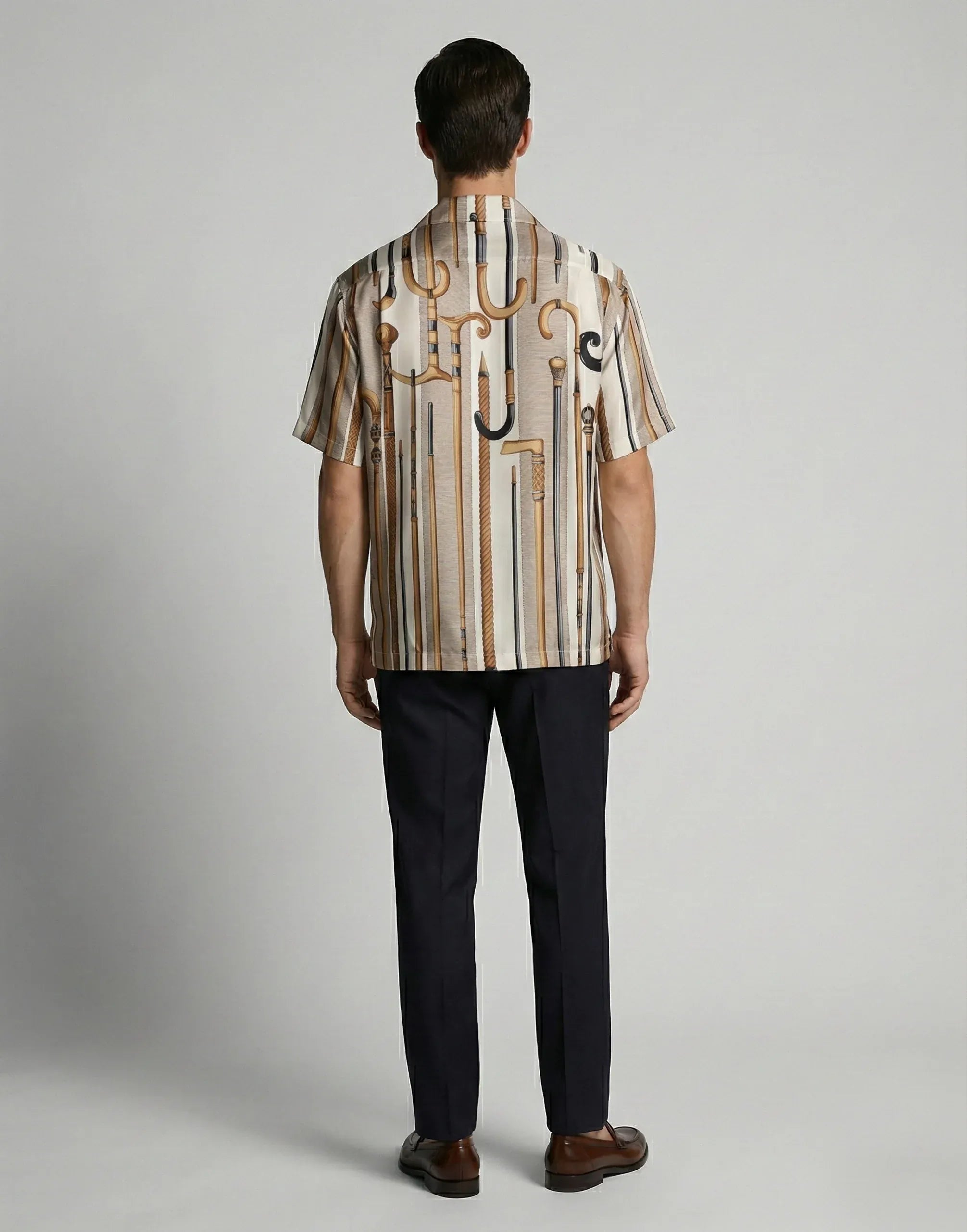 Dolce & Gabbana Walking Stick Print Silk Bowling Shirt
