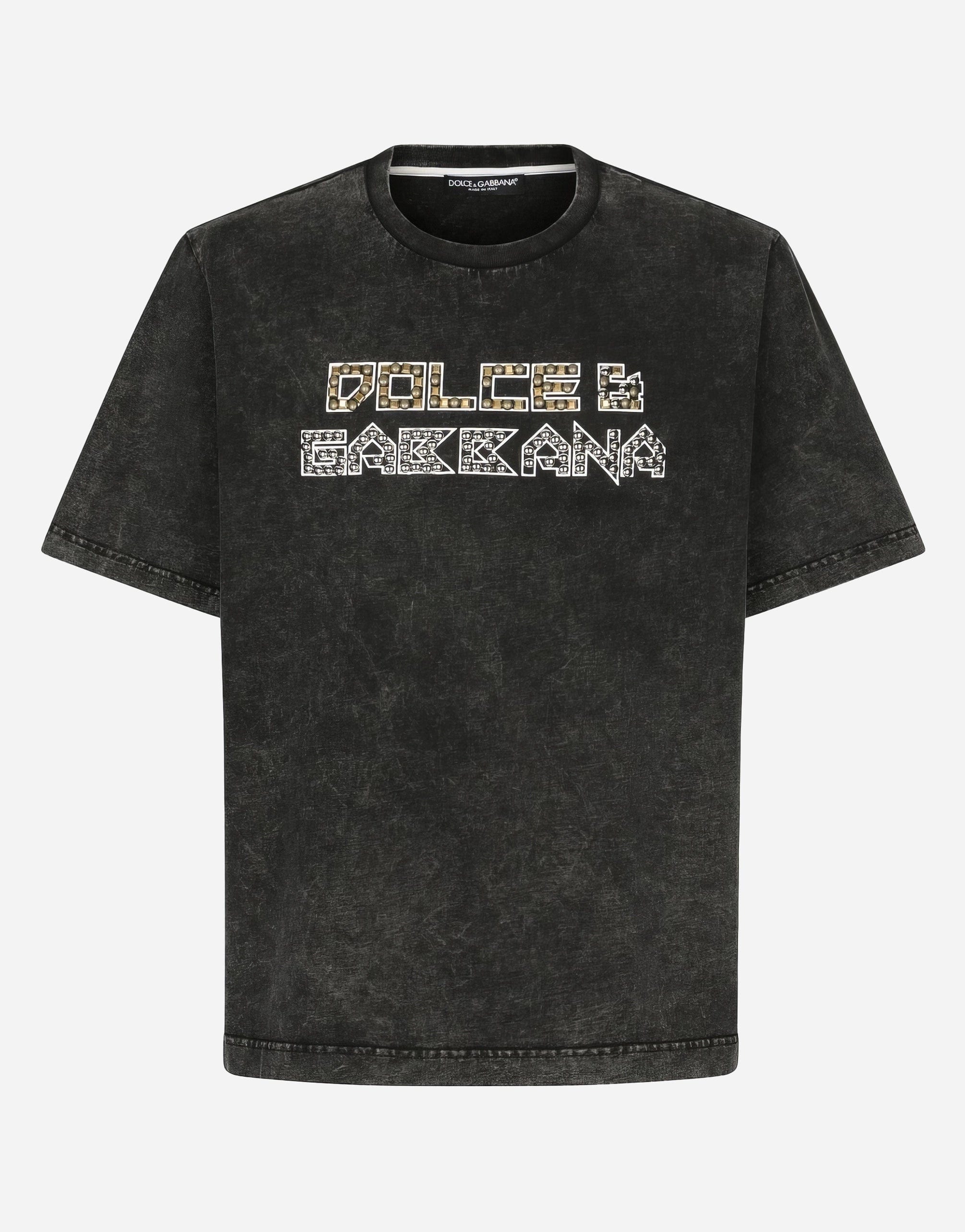 Dolce & Gabbana Washed Cotton T-Shirt With Studs