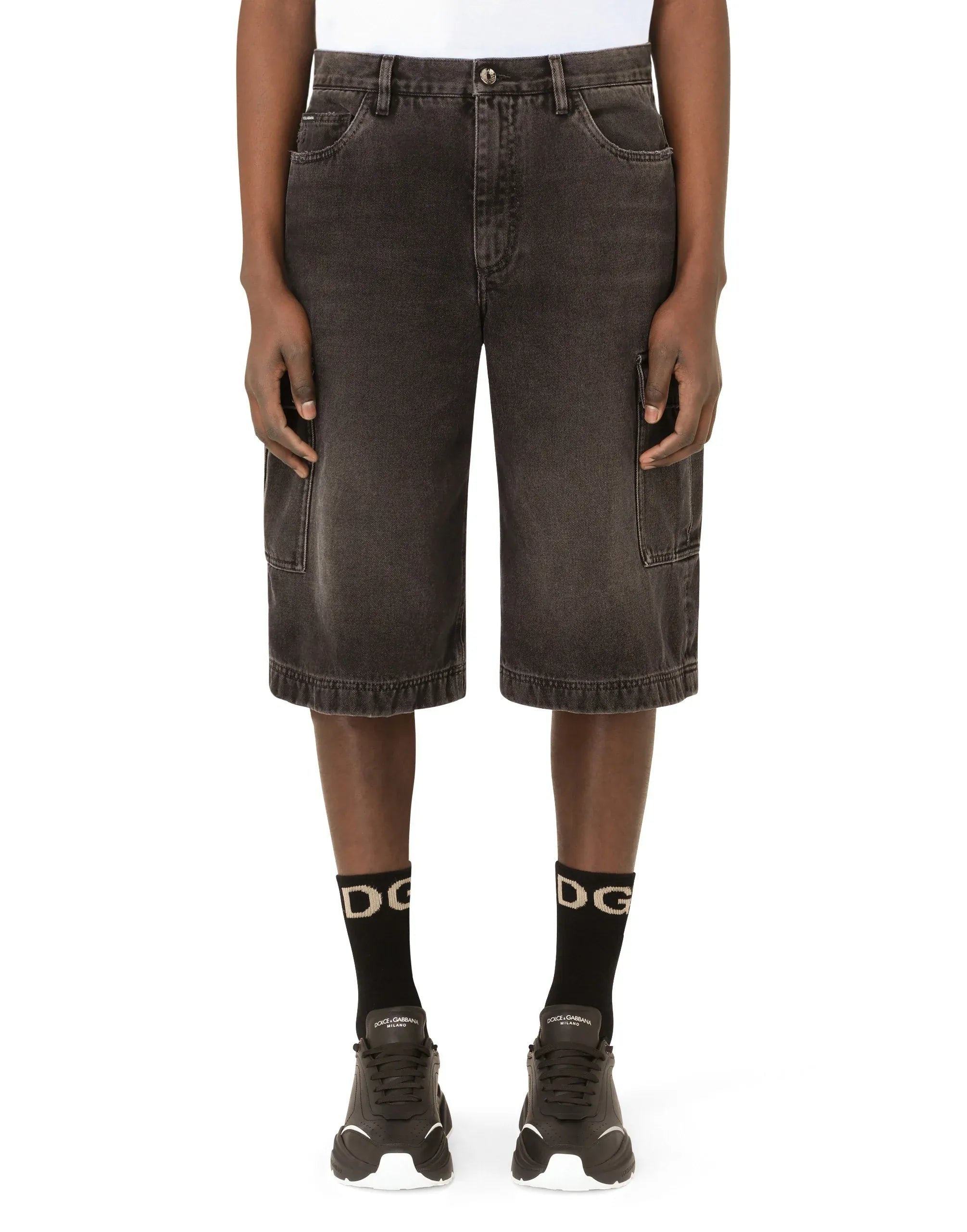 Dolce & Gabbana Washed Denim Cargo Bermuda Shorts