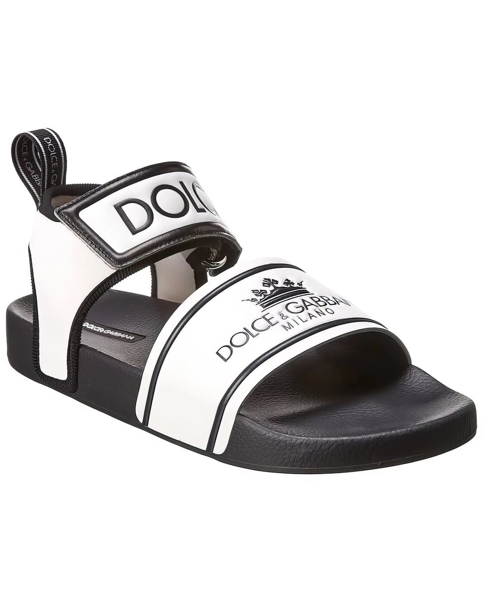 Dolce & Gabbana White And Black Logo Sandals