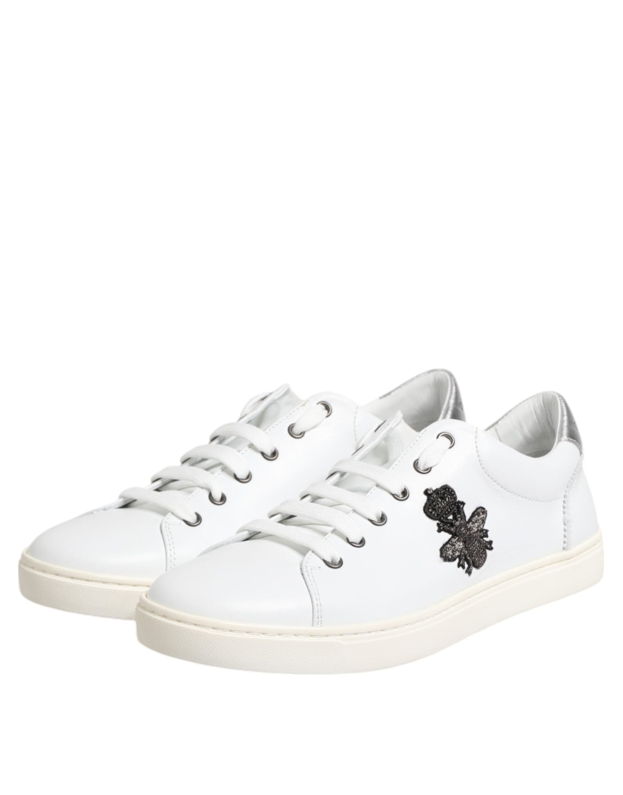 Dolce & Gabbana White Bee-Embellished Leather Sneakers