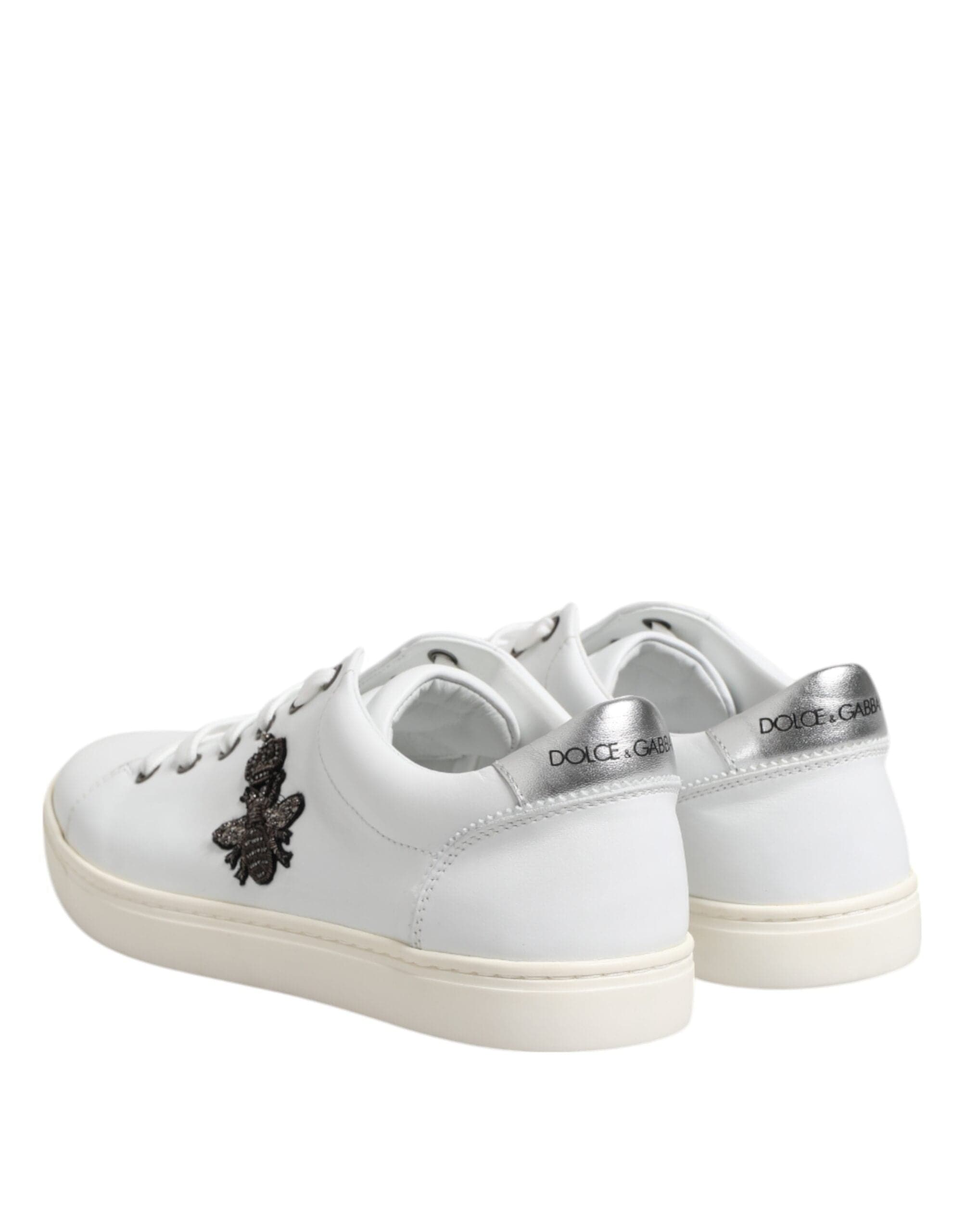 Dolce & Gabbana White Bee-Embellished Leather Sneakers
