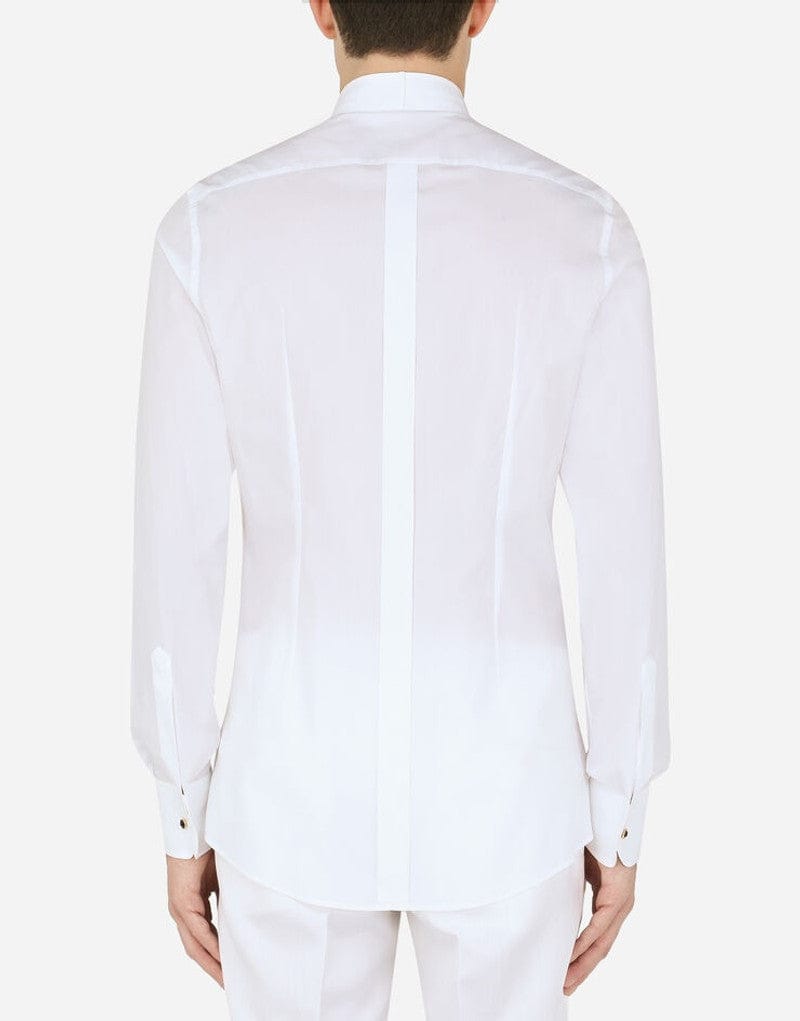 Dolce & Gabbana White Cotton Gold-Fit Tuxedo Shirt