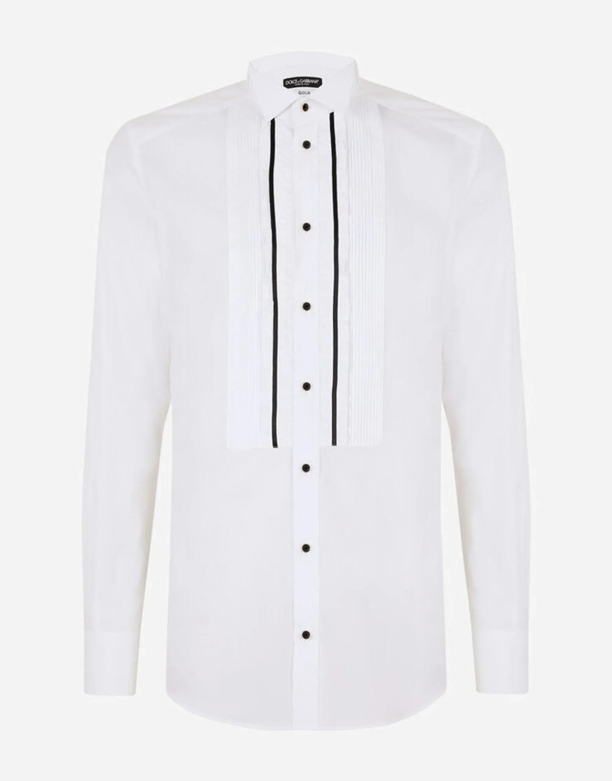 Dolce & Gabbana White Cotton Gold-Fit Tuxedo Shirt