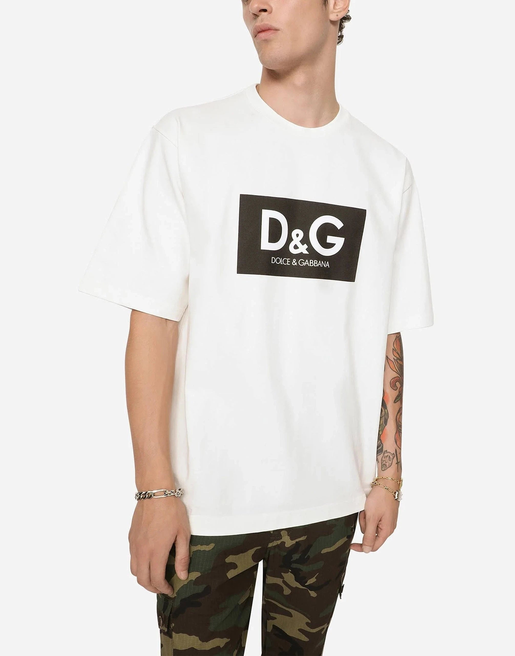 Dolce & Gabbana White D&G Print Cotton T-Shirt