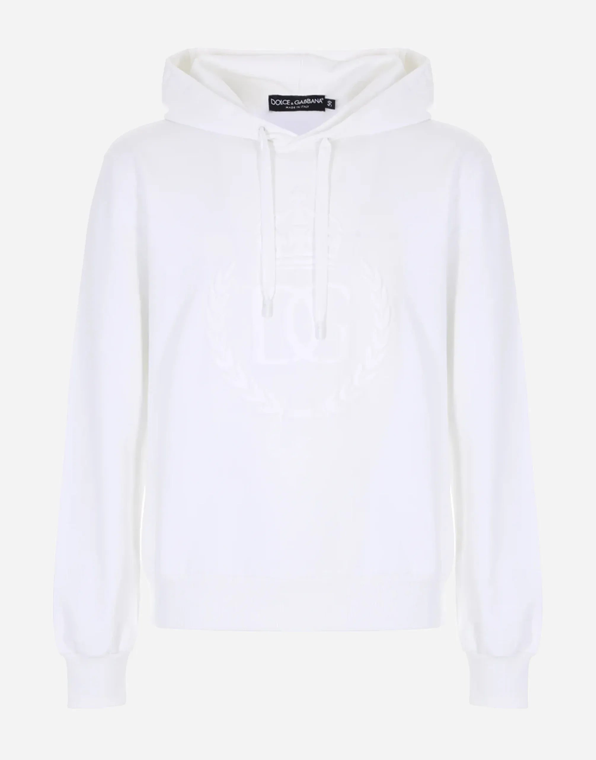 Dolce Gabbana Sweat à capuche en coton blanc à logo embossé
