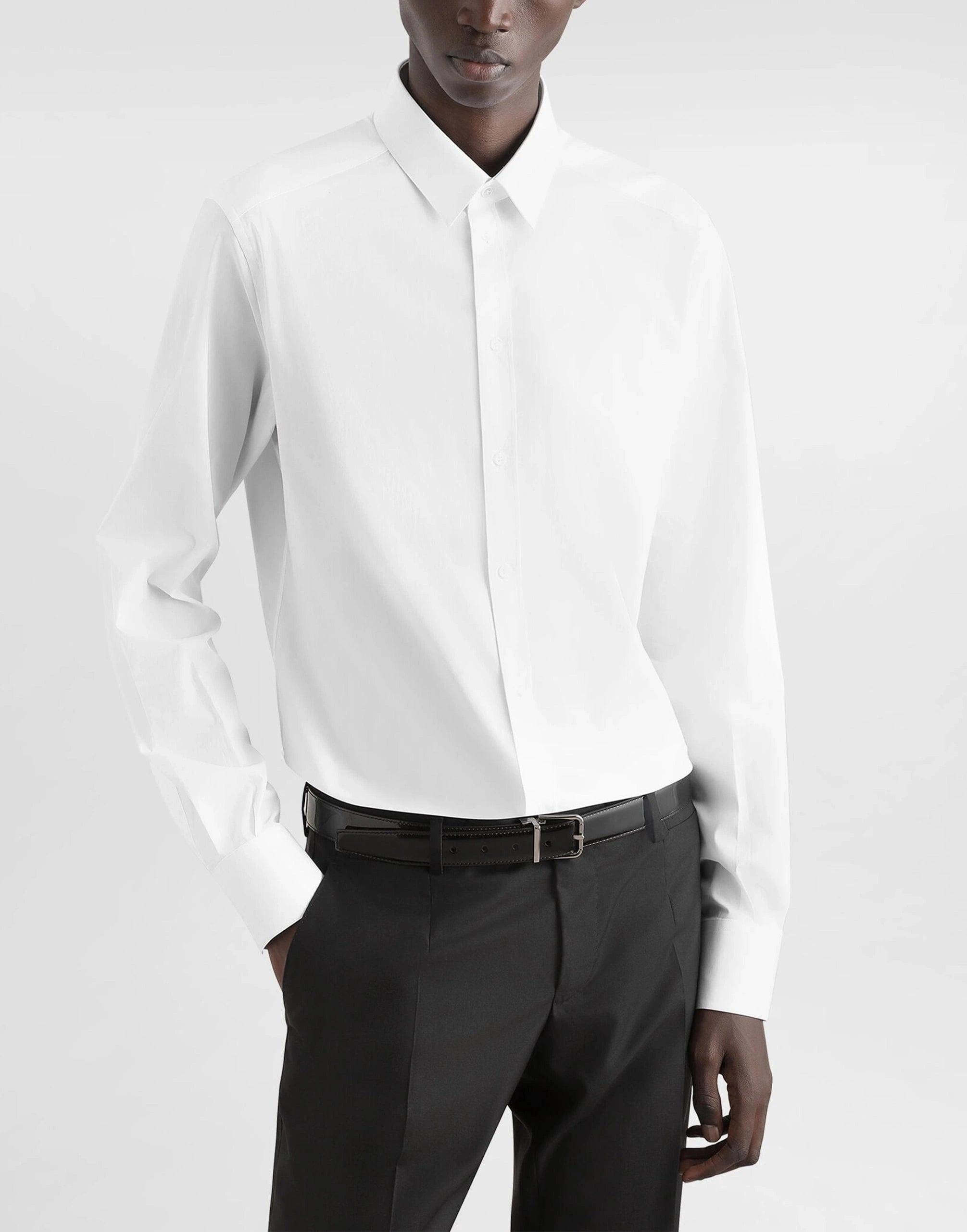 Dolce Gabbana Camisa de poplín estirable de ajuste de oro blanco