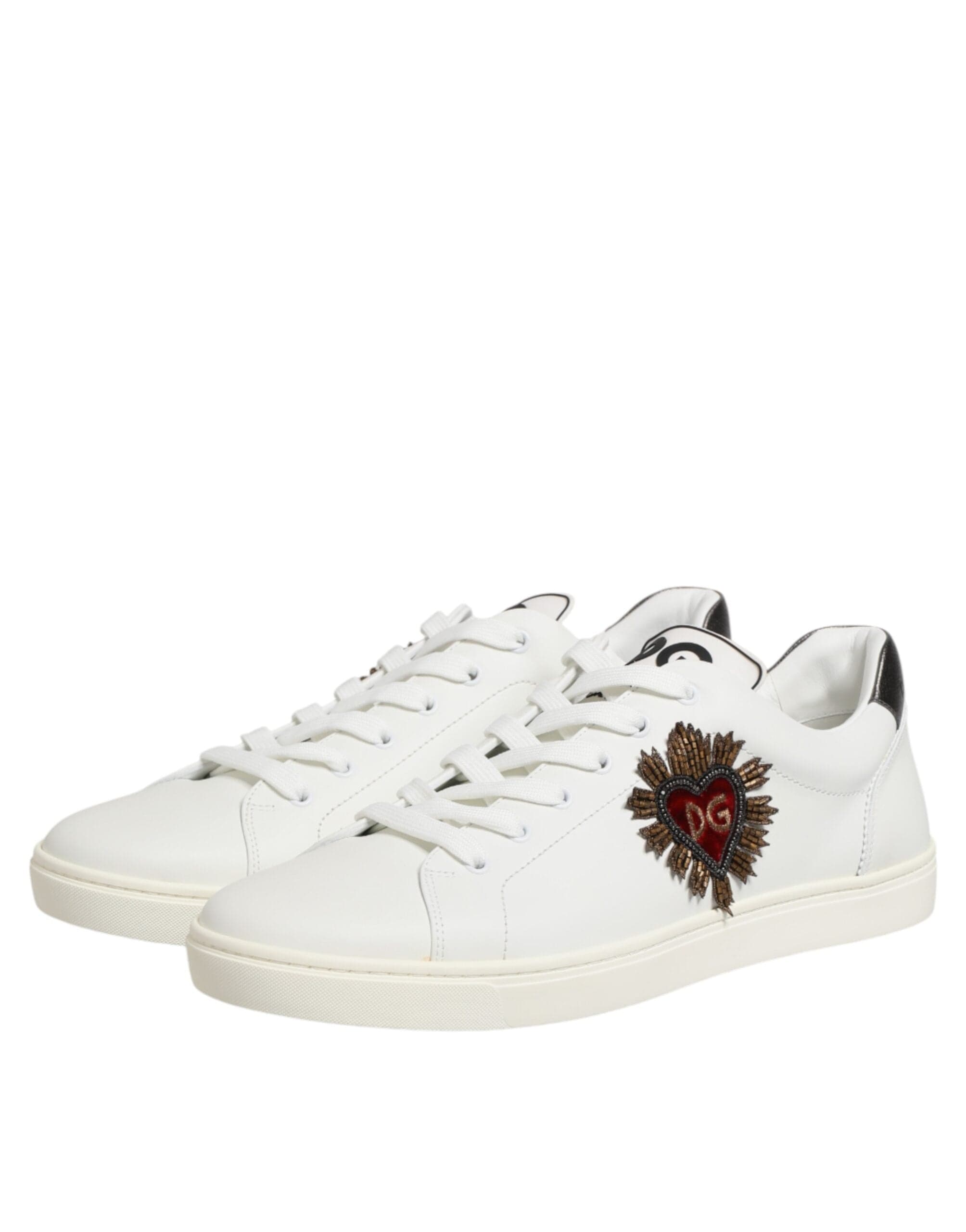 Dolce & Gabbana White Heart-Embellished Leather Sneakers