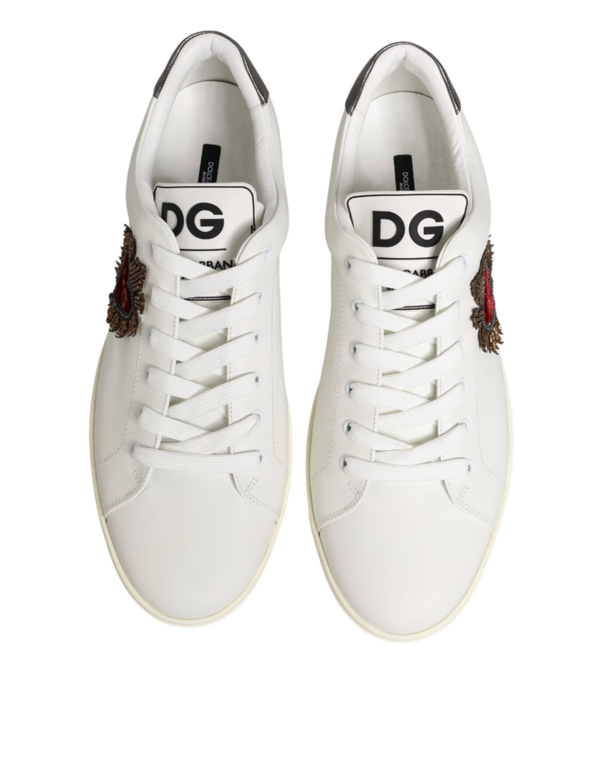 Dolce & Gabbana White Heart-Embellished Leather Sneakers